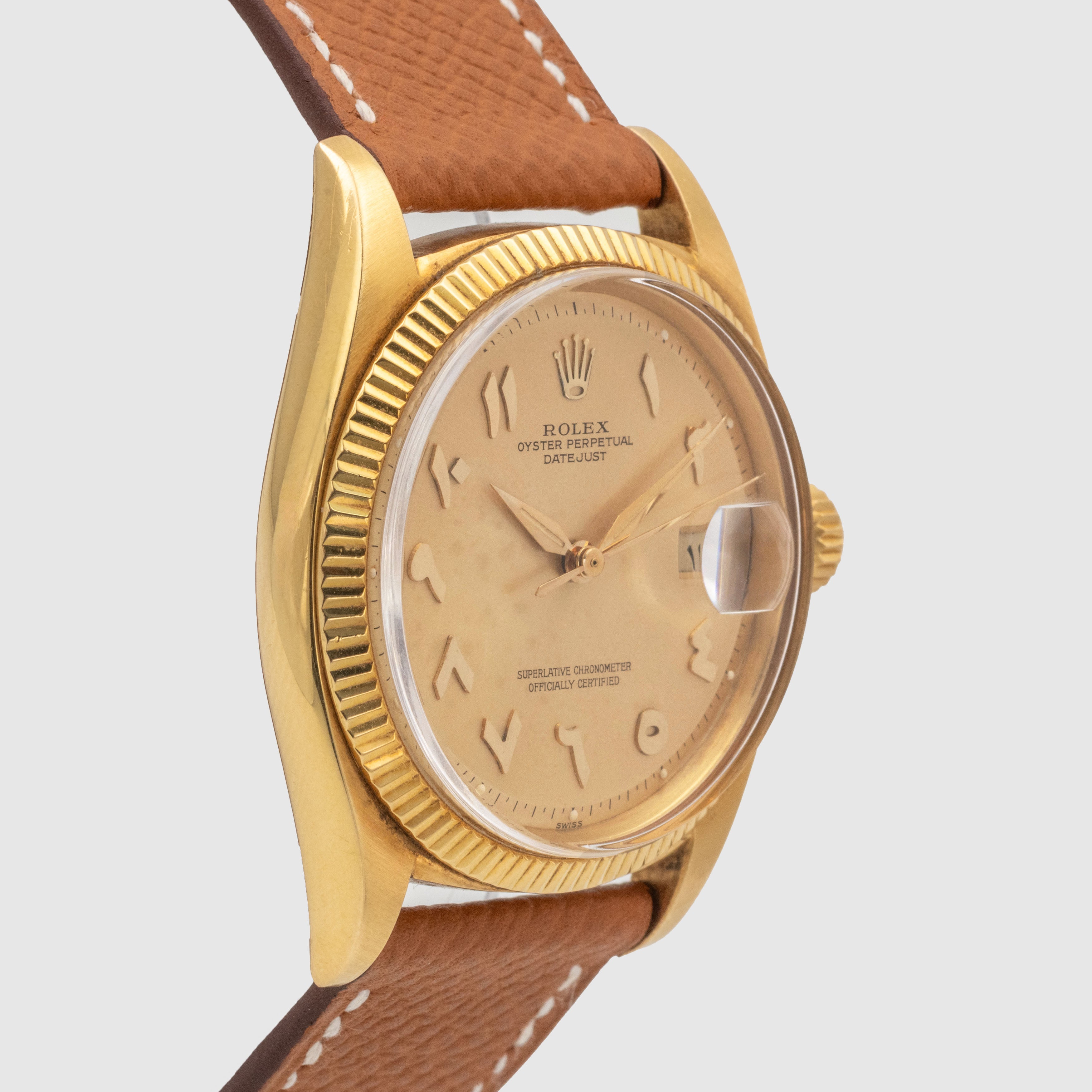 1960 Rolex Datejust 18k Yellow Gold Arabic Hindi Numerals Champagne Dial Ref. 1601