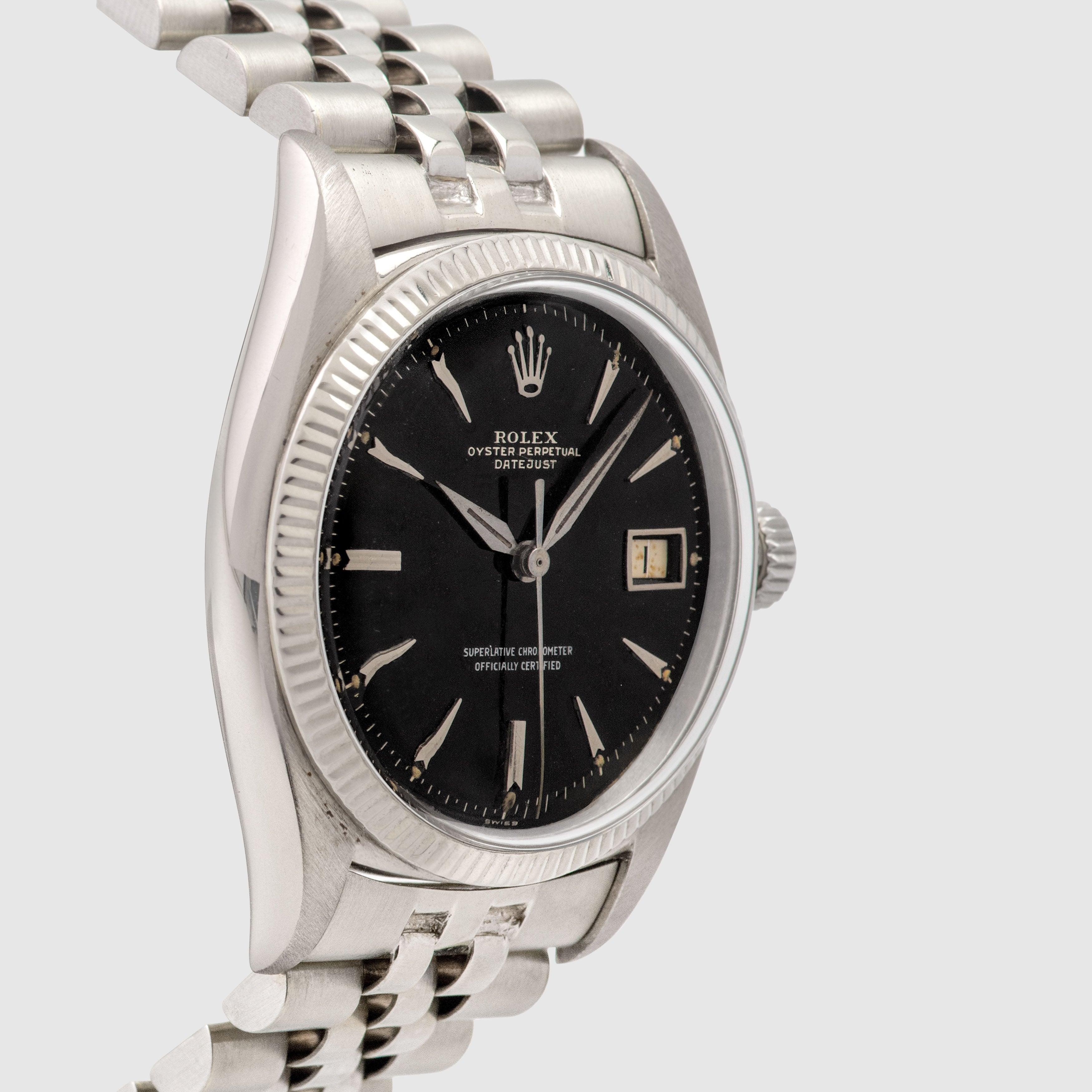 1957 Rolex Datejust White Gold Gilt Dial Rare Big Logo Jubilee Bracelet Ref. 6605