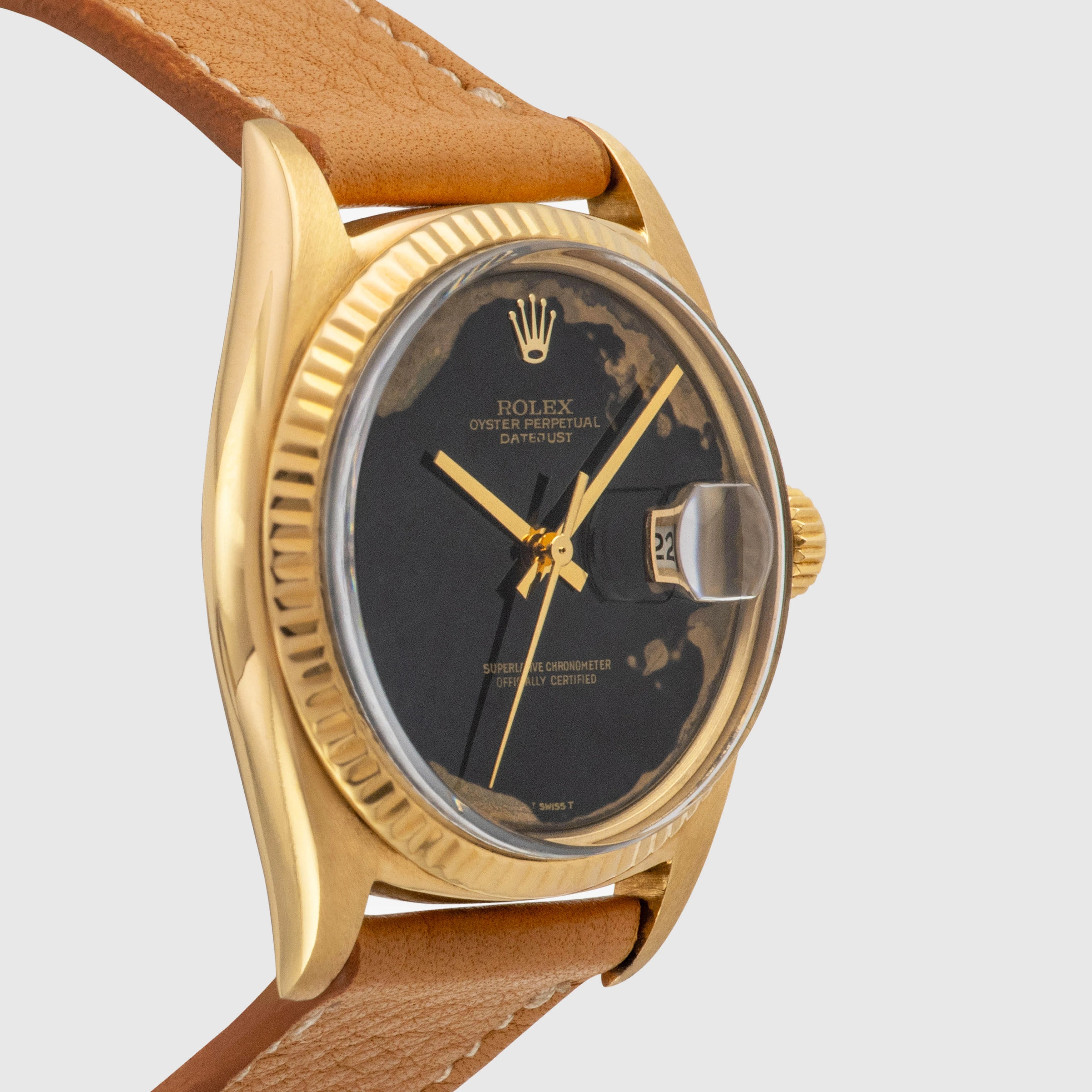 1972 Rolex Datejust 18K Yellow Gold Rare Obsidian Dial Ref. 1601
