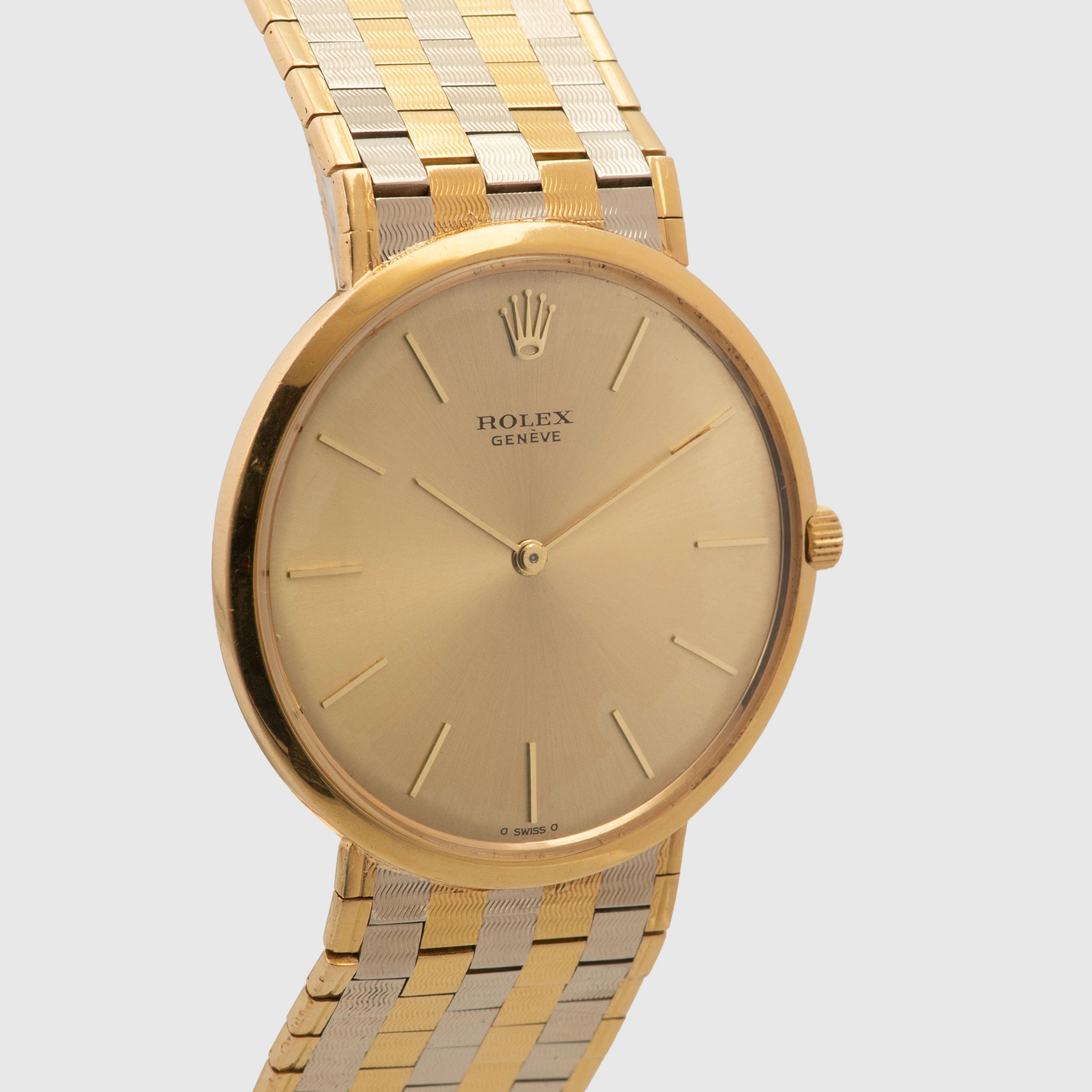 1963 Rolex Dress Watch 18K with Rare White & Yellow Gold Tile Bracelet Ref. 9944