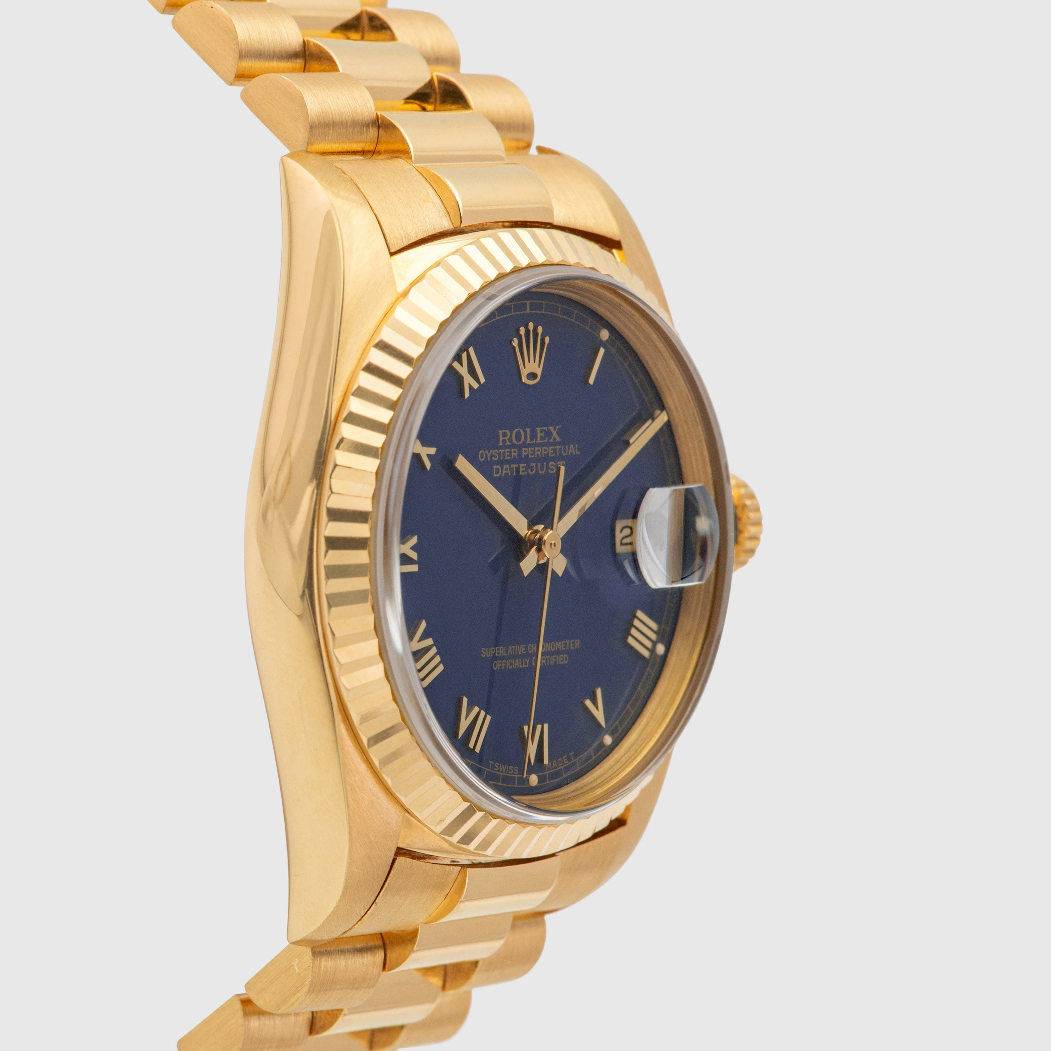 1988 Rolex Datejust 18K YG Matte Blue Roman Dial Ref. 16238