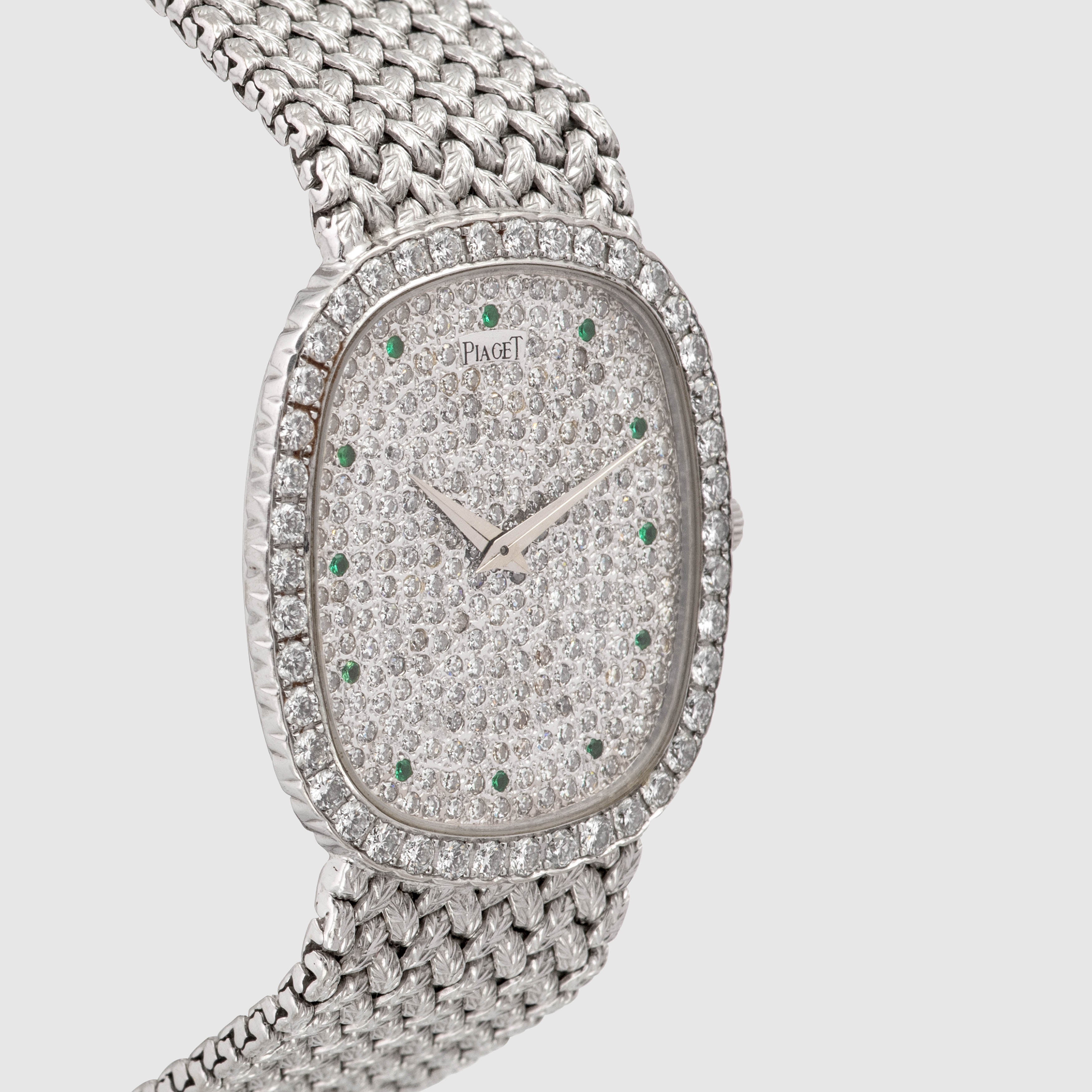 1991 Piaget Ellipse 18K White Gold Emeralds Pavee Dial Ref. 94431 D2