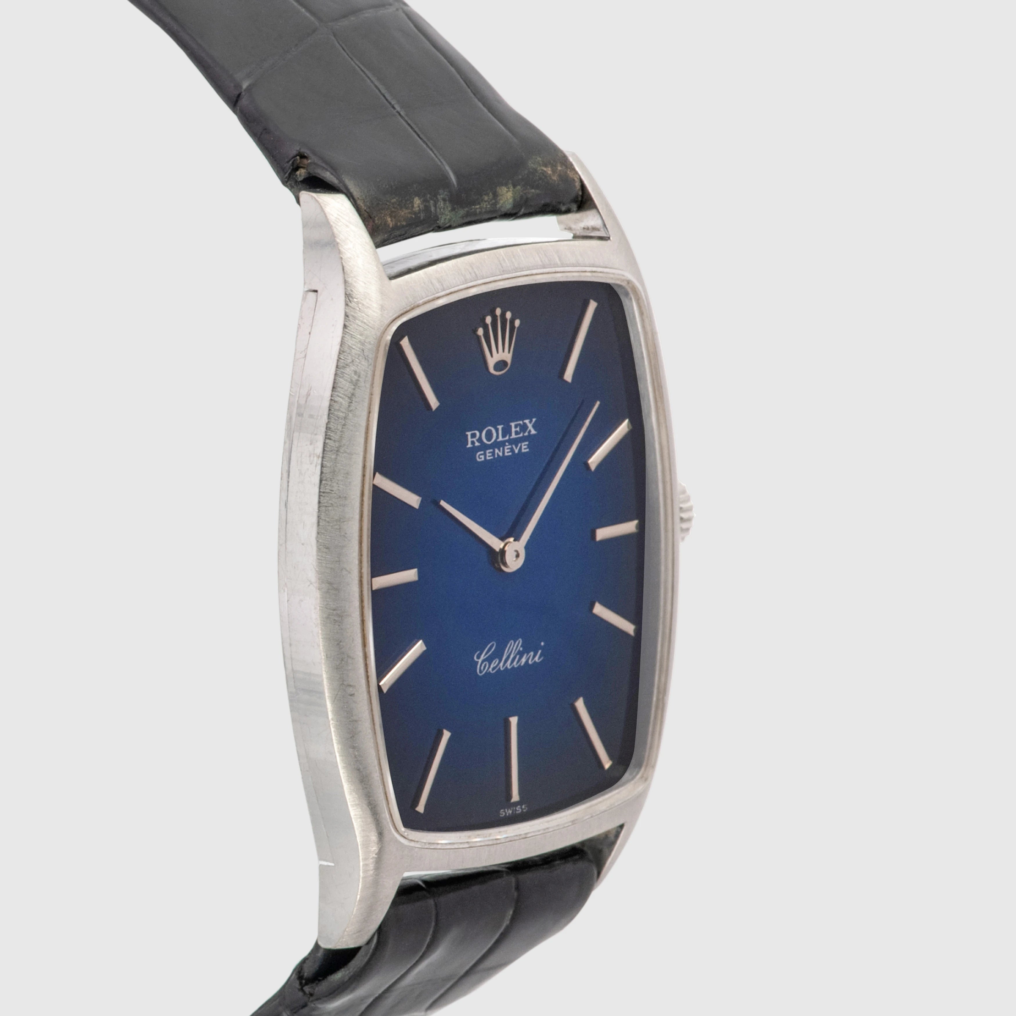 1974 Rolex Cellini Blue Vignette Dial White Gold Ref. 3807 (with Papers)