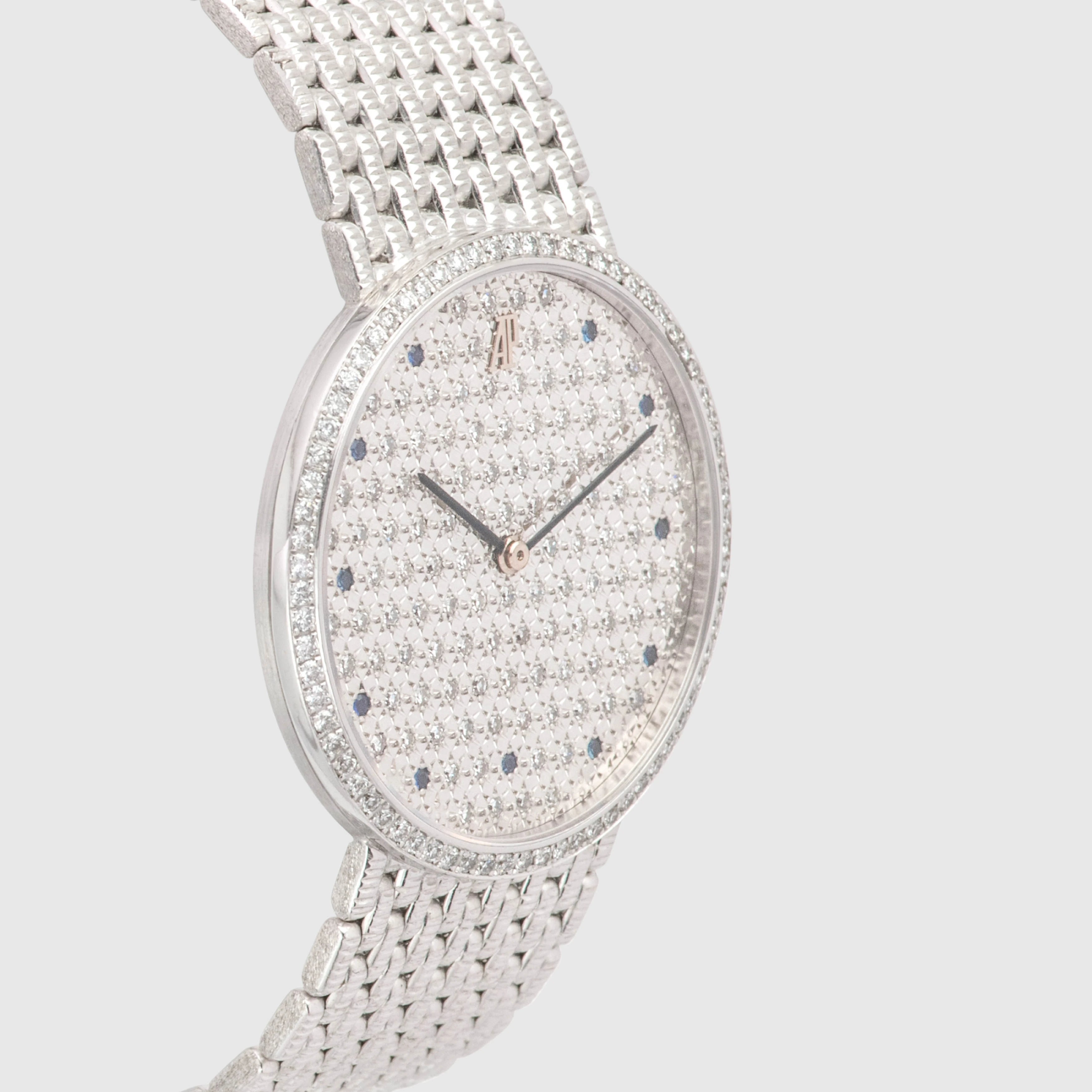 1970's Audemars Piguet Classic White Gold Factory Pavee & Sapphire Ref. 14549BC