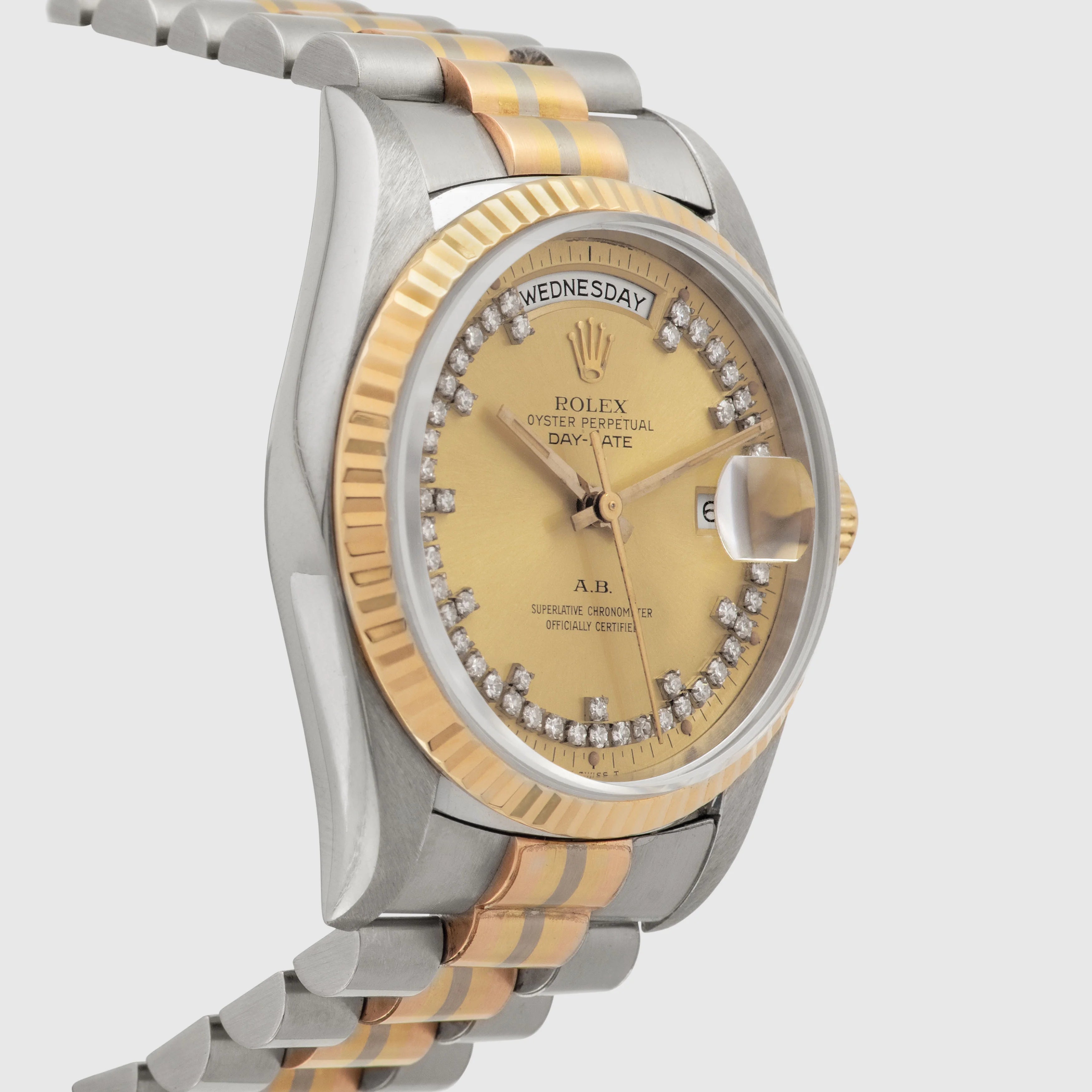 1990 Rolex Day Date Tridor Diamond String Dial 'AB' Ref. 18239B (with Warranty Certificate)