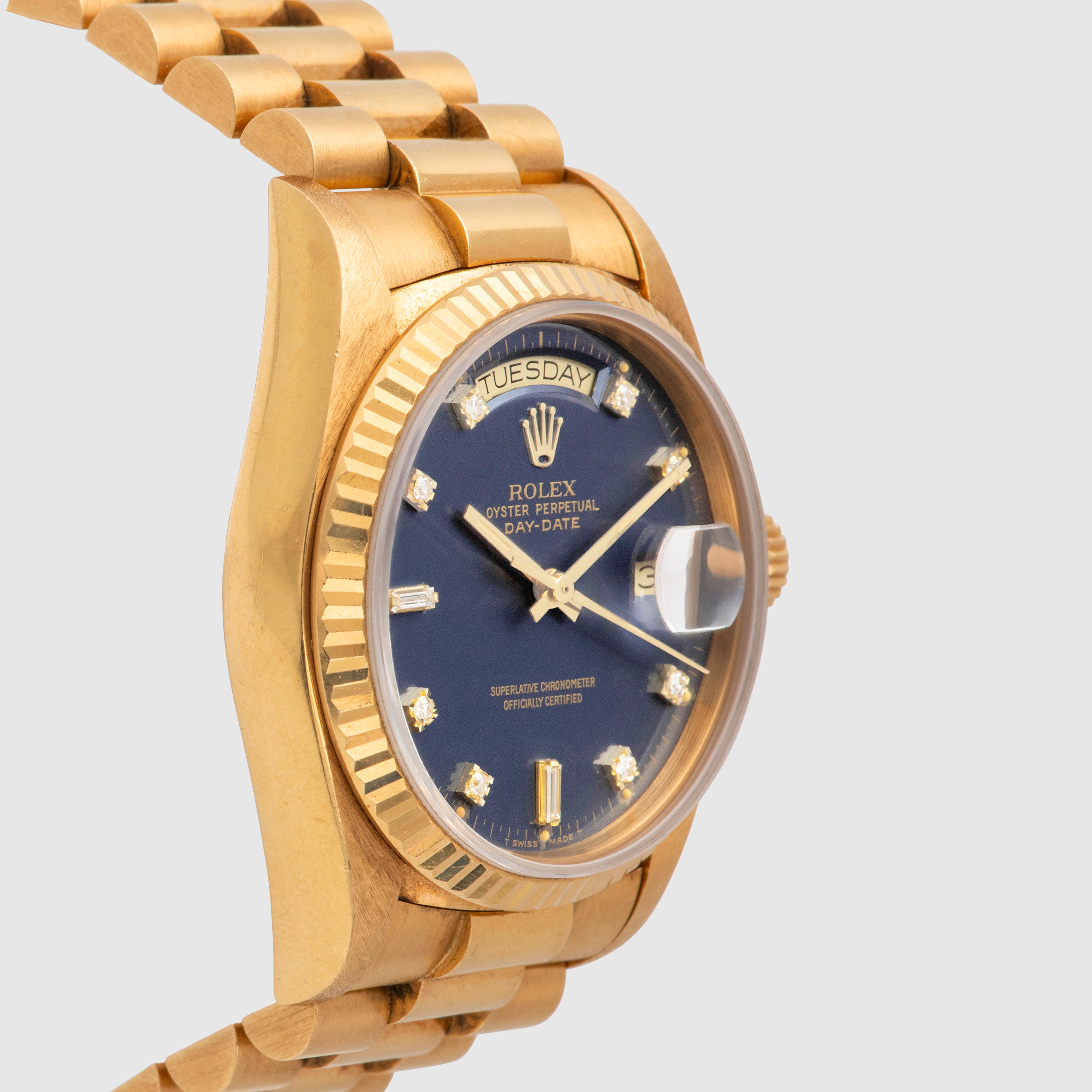 1987 Rolex Day Date Matte Blue Diamond Dial Unpolished Ref. 18038