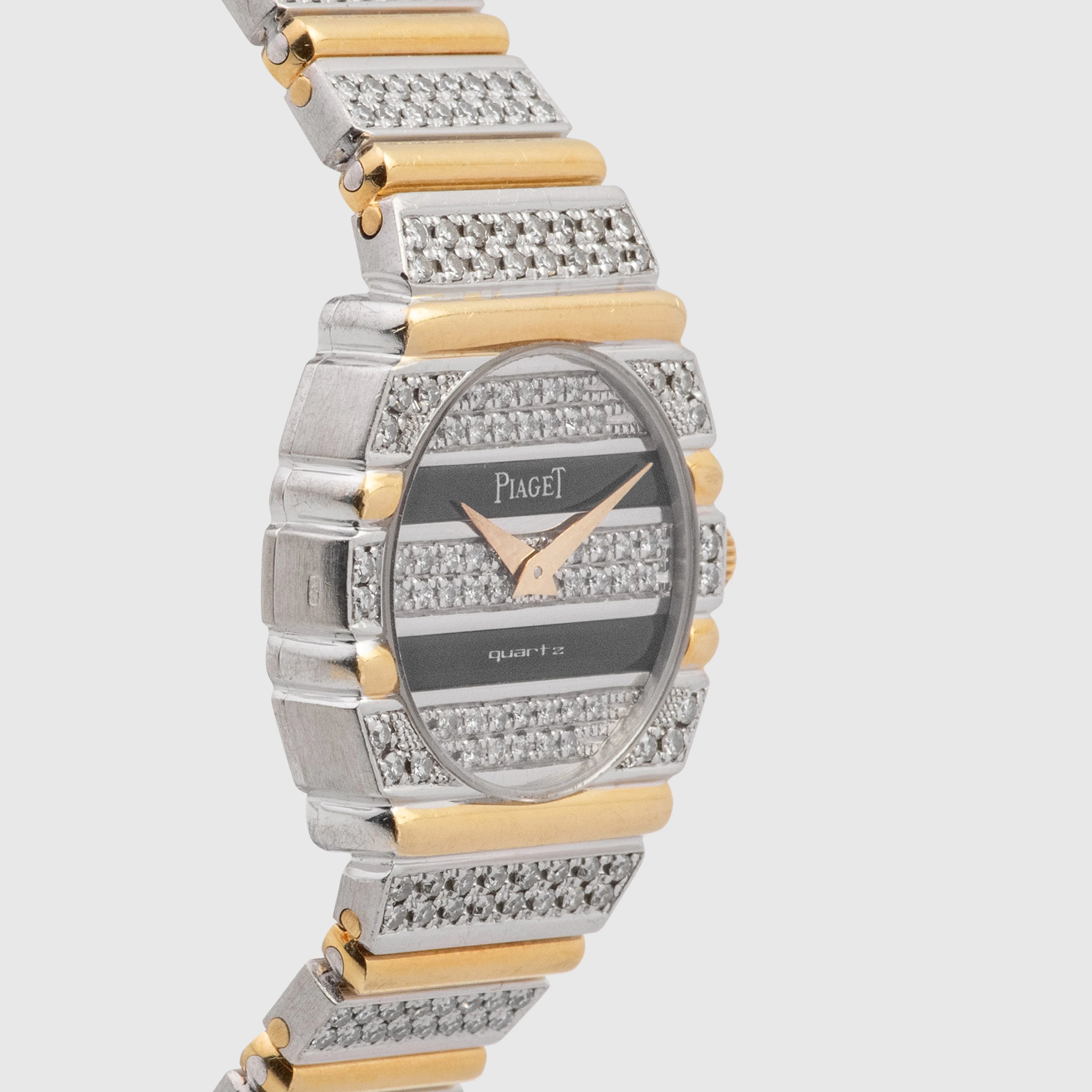 1980's Piaget Polo Lady Onyx & Diamonds Gadroon Ref. 861 C725