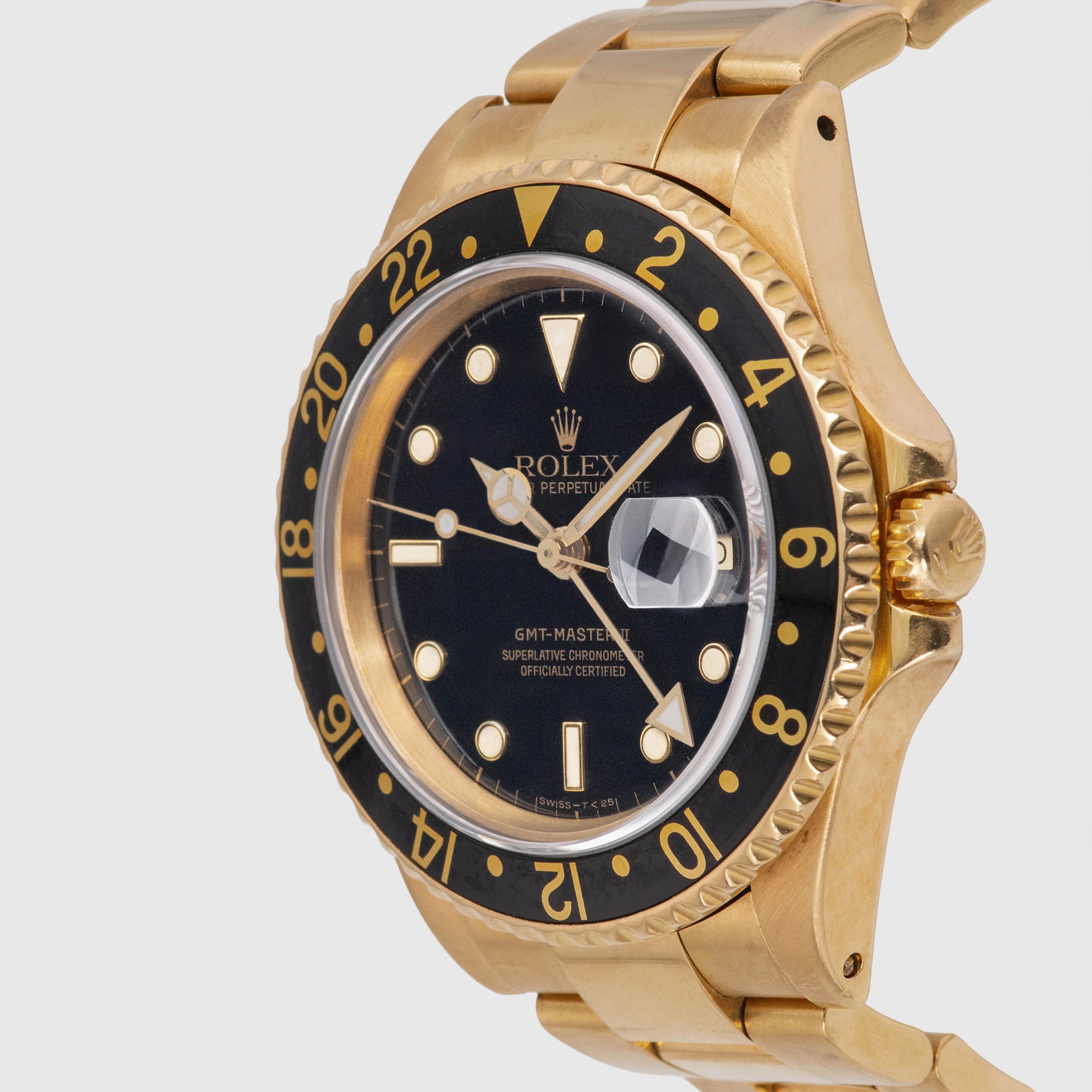 1990 Rolex GMT Master II Yellow Gold Black Dial Ref. 16718 (Box & Booklets)