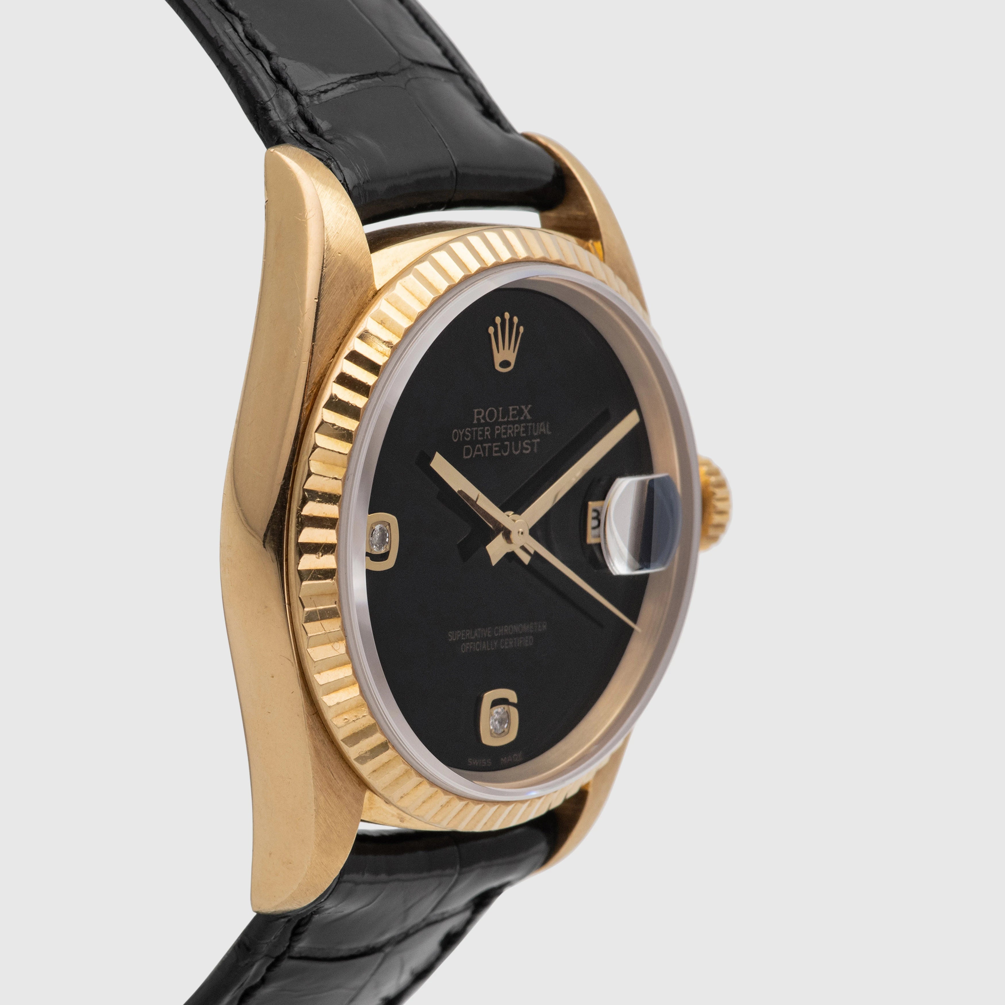 1990 Rolex Datejust 18k Yellow Gold Onyx with Diamonds Dial Ref. 16238