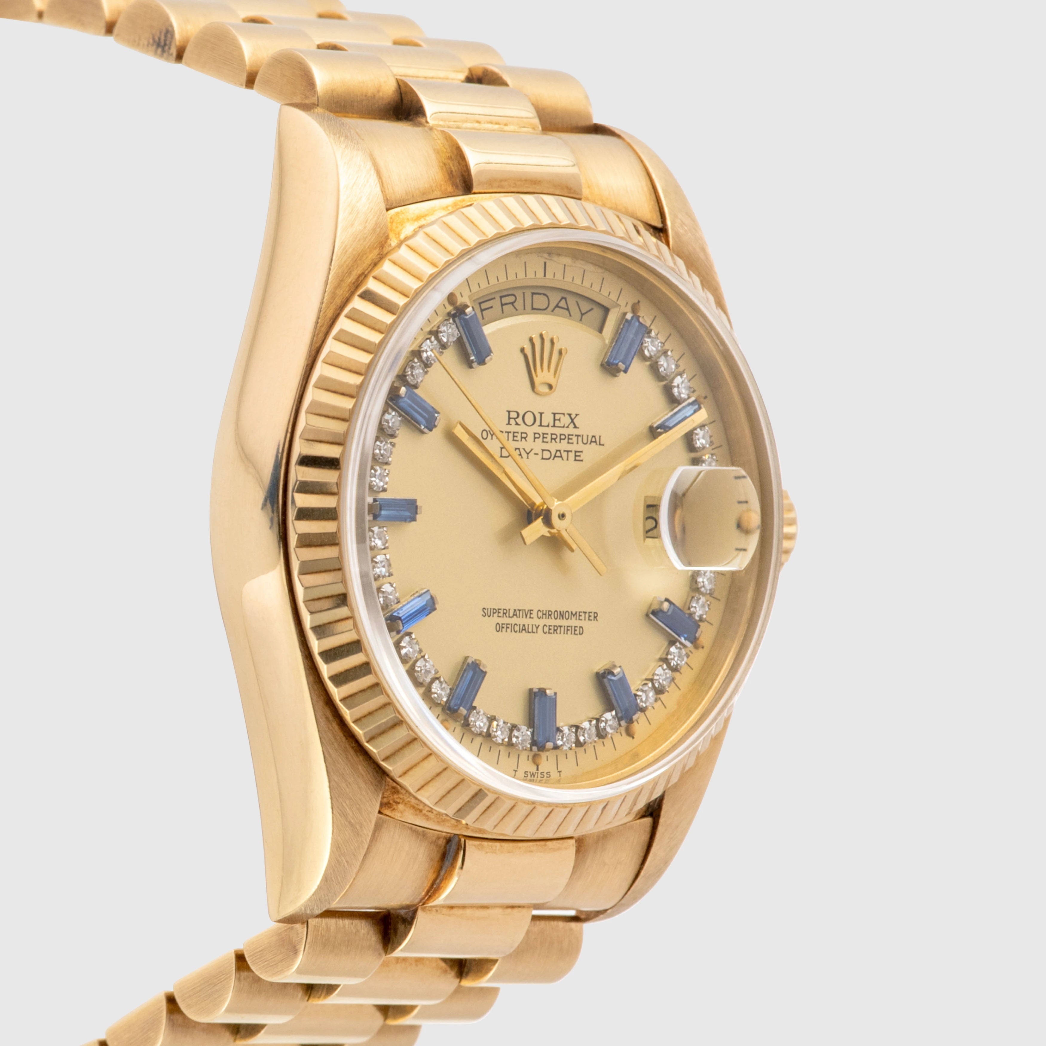 1987 Rolex Day Date Diamond String Sapphire Baguette Dial Ref. 18038