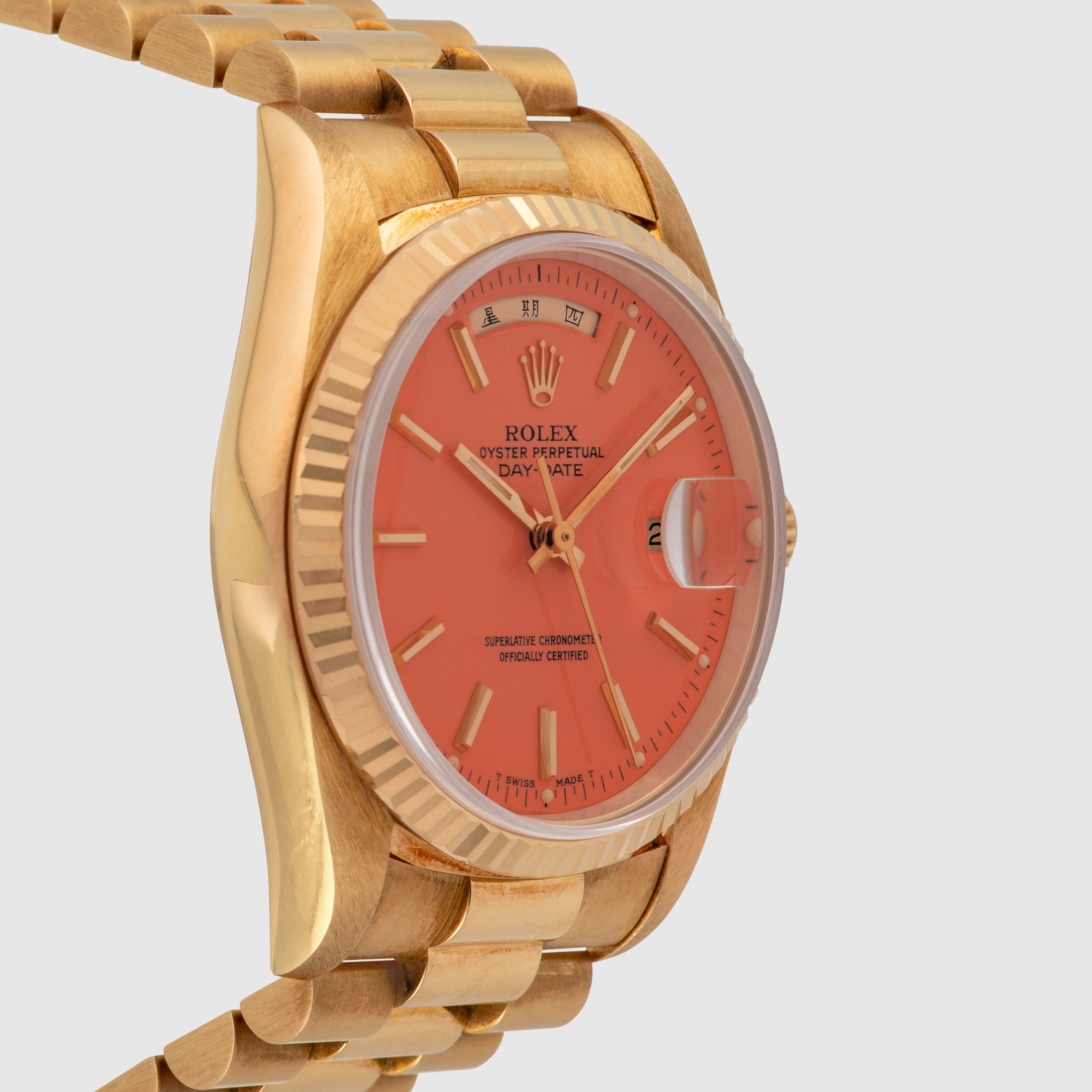 1991 Rolex Day Date Coral Stella Chinese Calendar 'Mint' Ref. 18238 (with Papers)