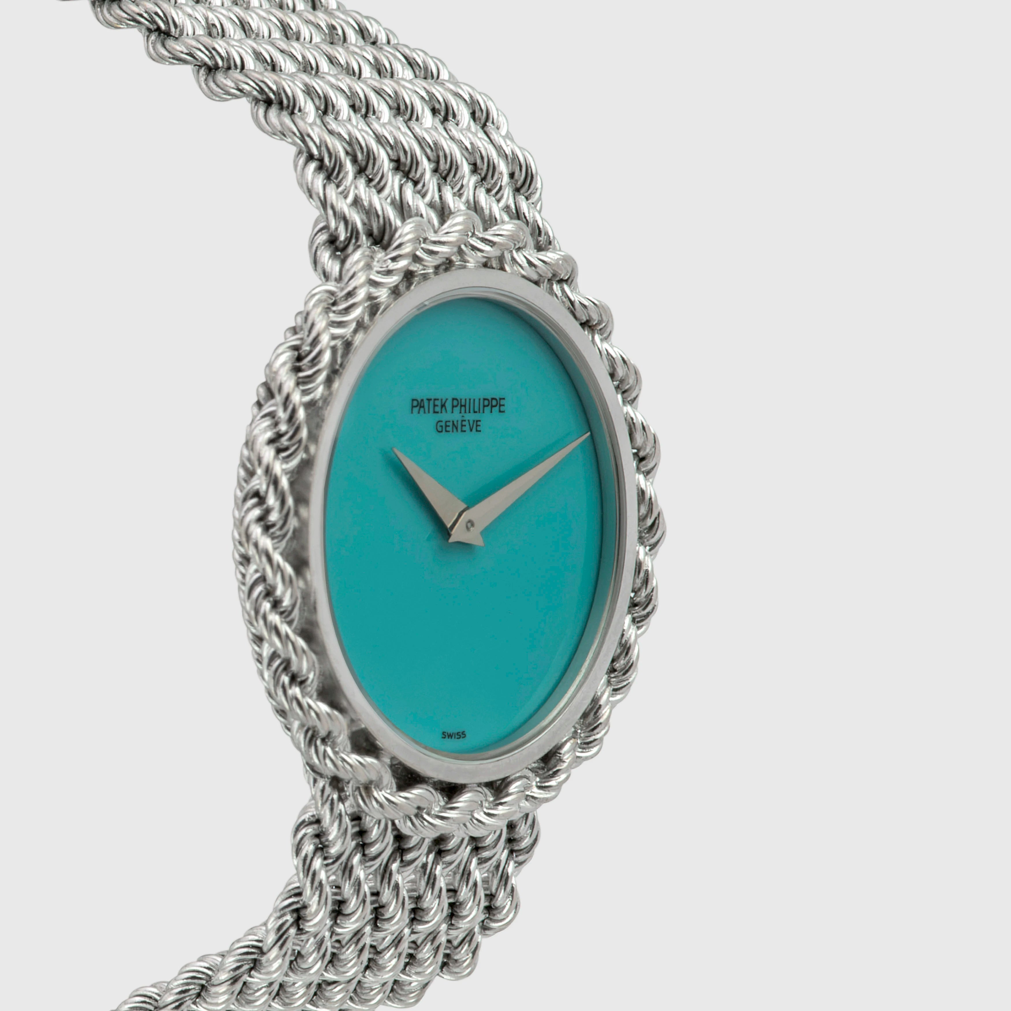 1977 Patek Philippe Lady Dress Watch White Gold Turquoise Stone Dial Ref. 4282