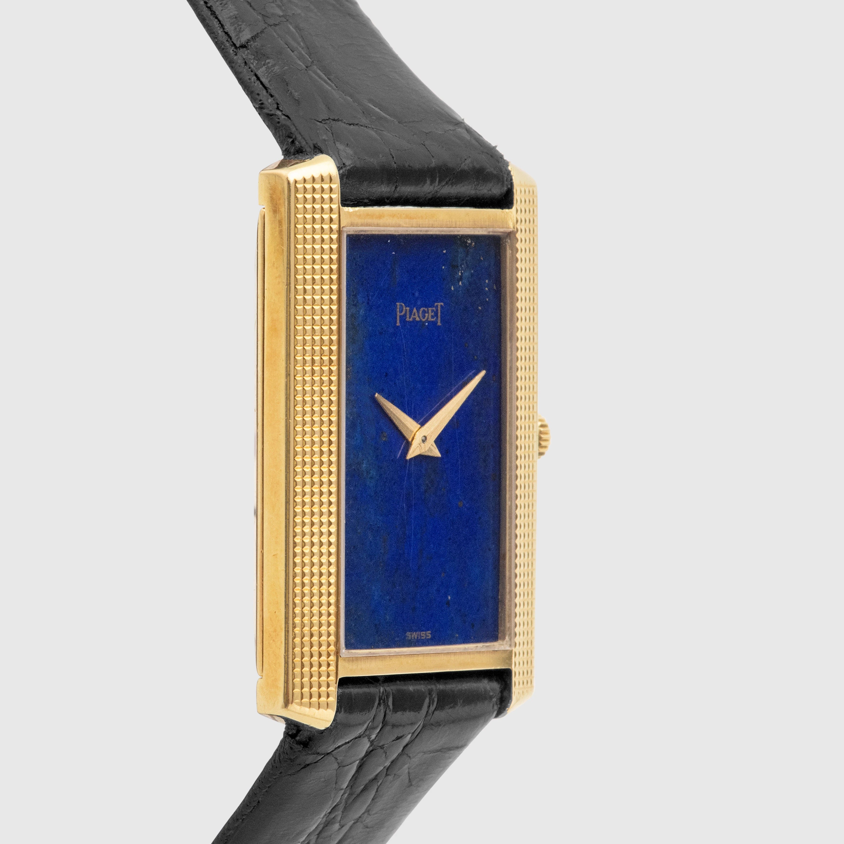 1970's Piaget Tank Yellow Gold Clous de Paris Lapis Dial Ref. 9214