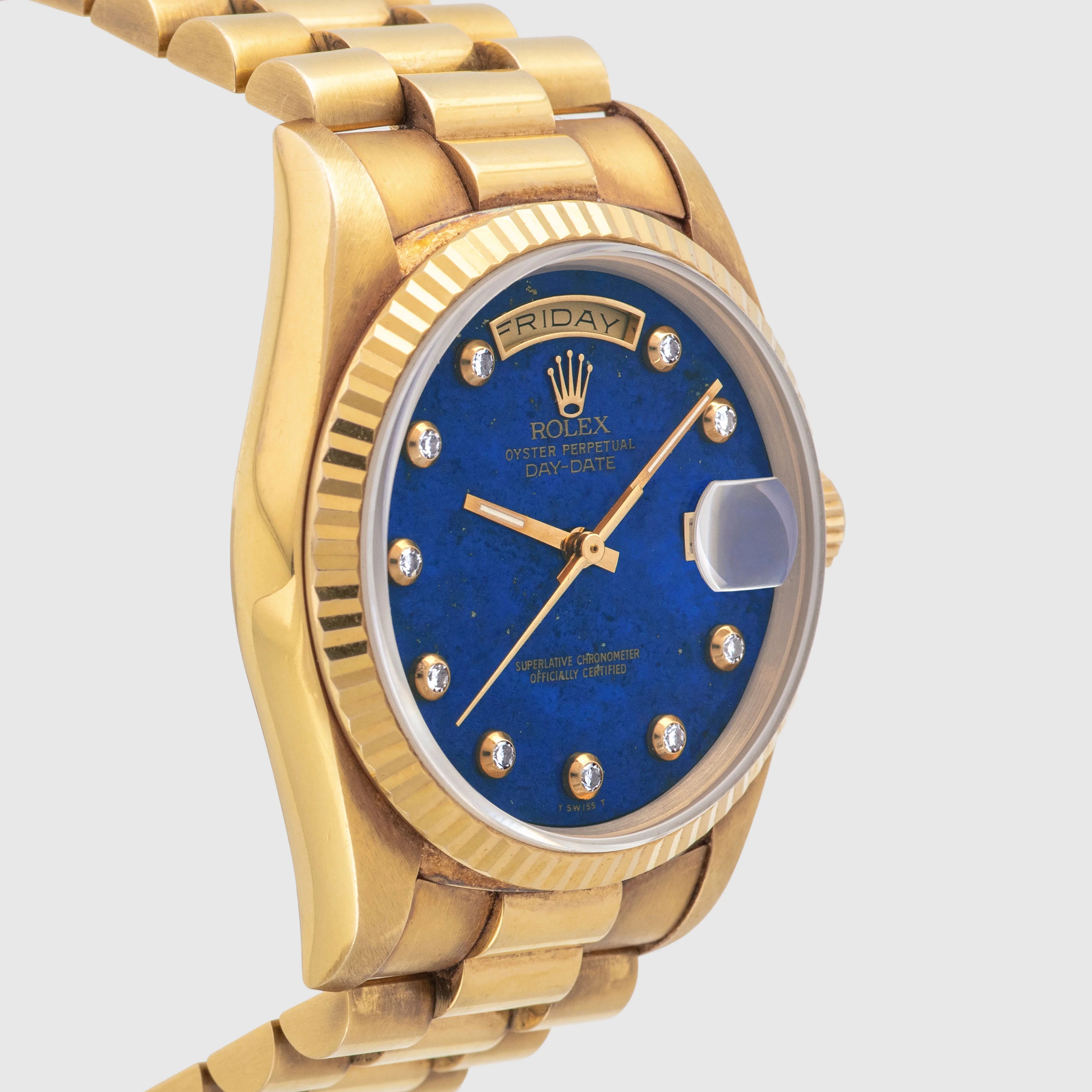 1989 Rolex Day Date Pyramid Lapis with Pinball Diamond Dial Ref. 18238 (with Papers & Hang Tag)