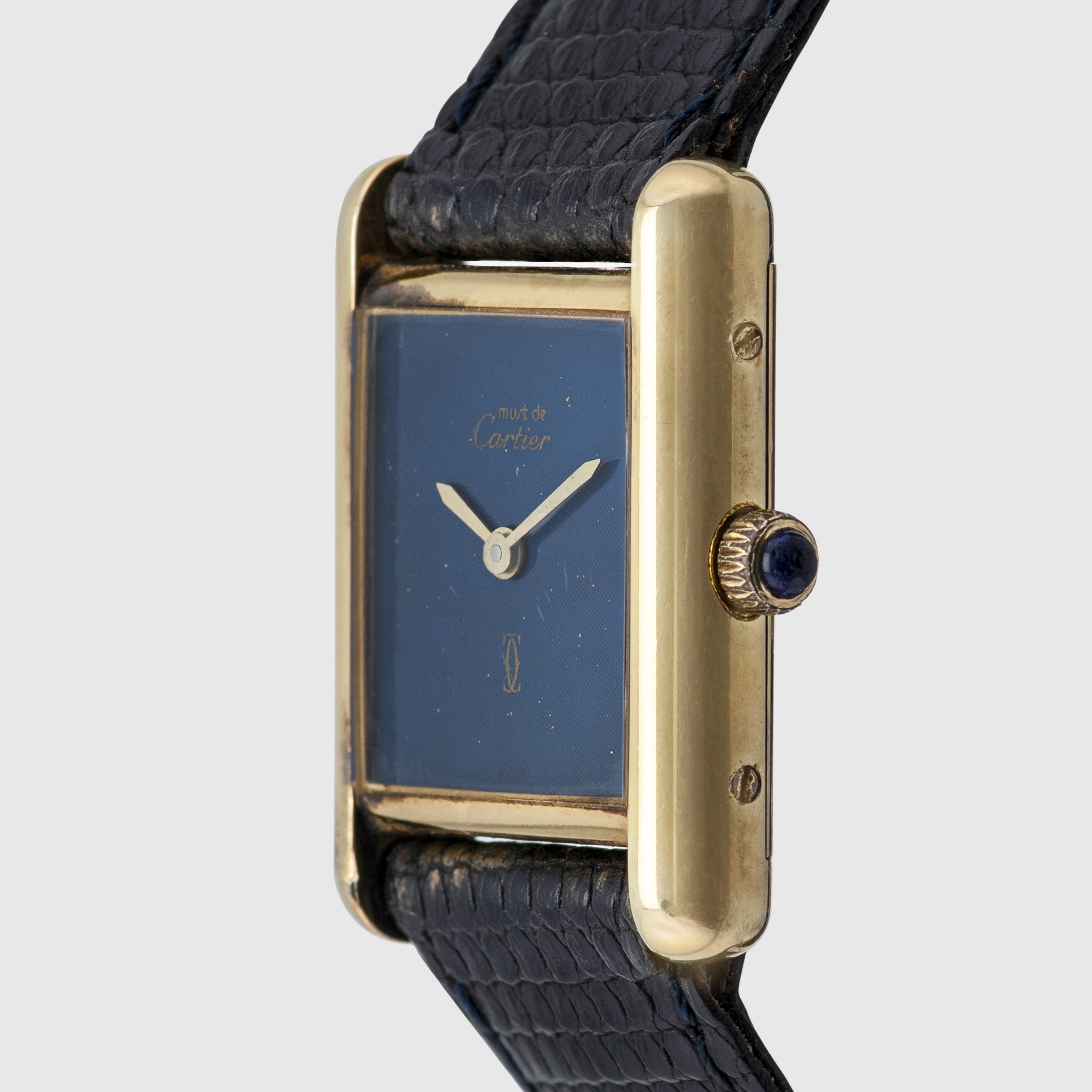 1980's Cartier Tank  Ladies Lapis dial