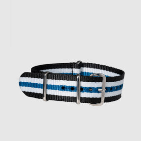 Nato Strap Black - White & Blue Striped (Multiple Sizes)