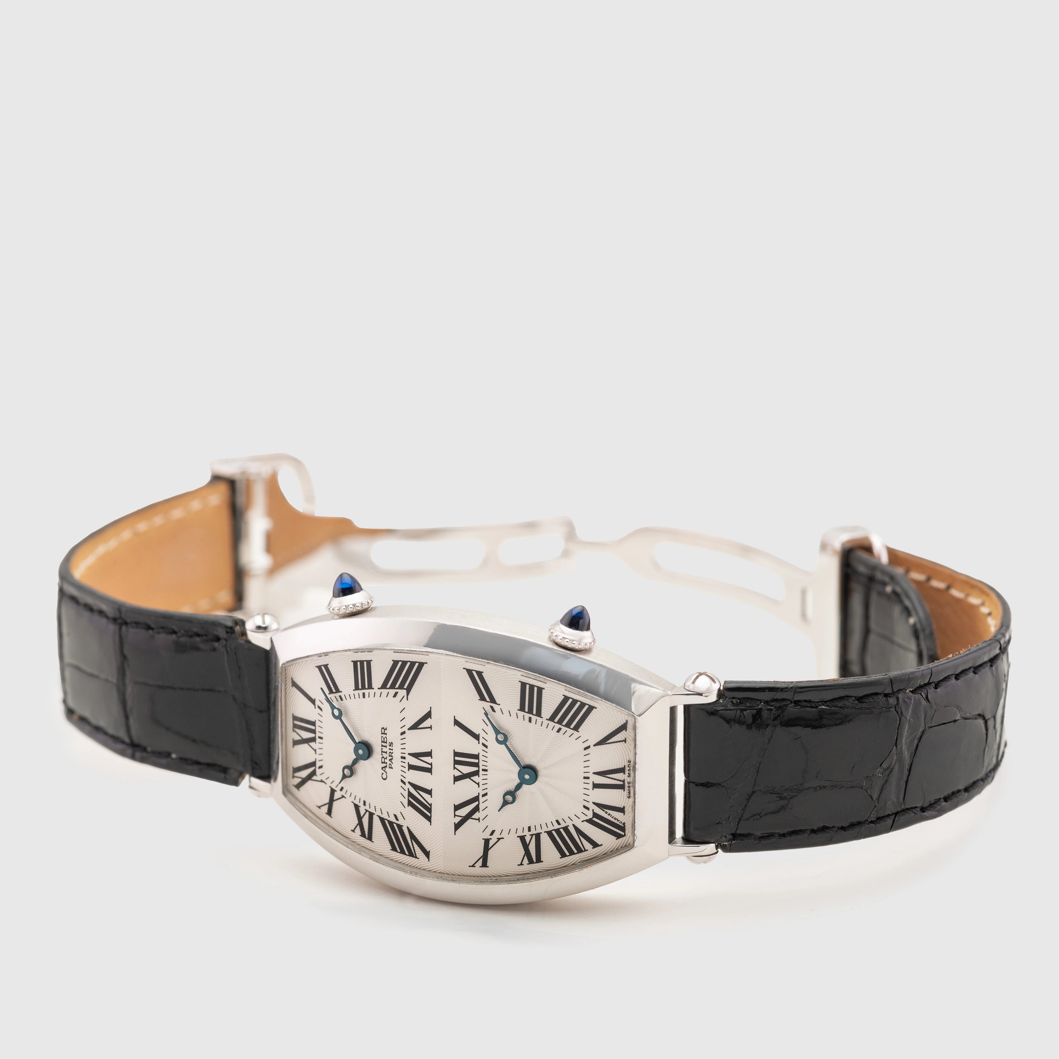 2000's Cartier Tonneau Dual Time CPCP 18k White Gold Ref. 2806H
