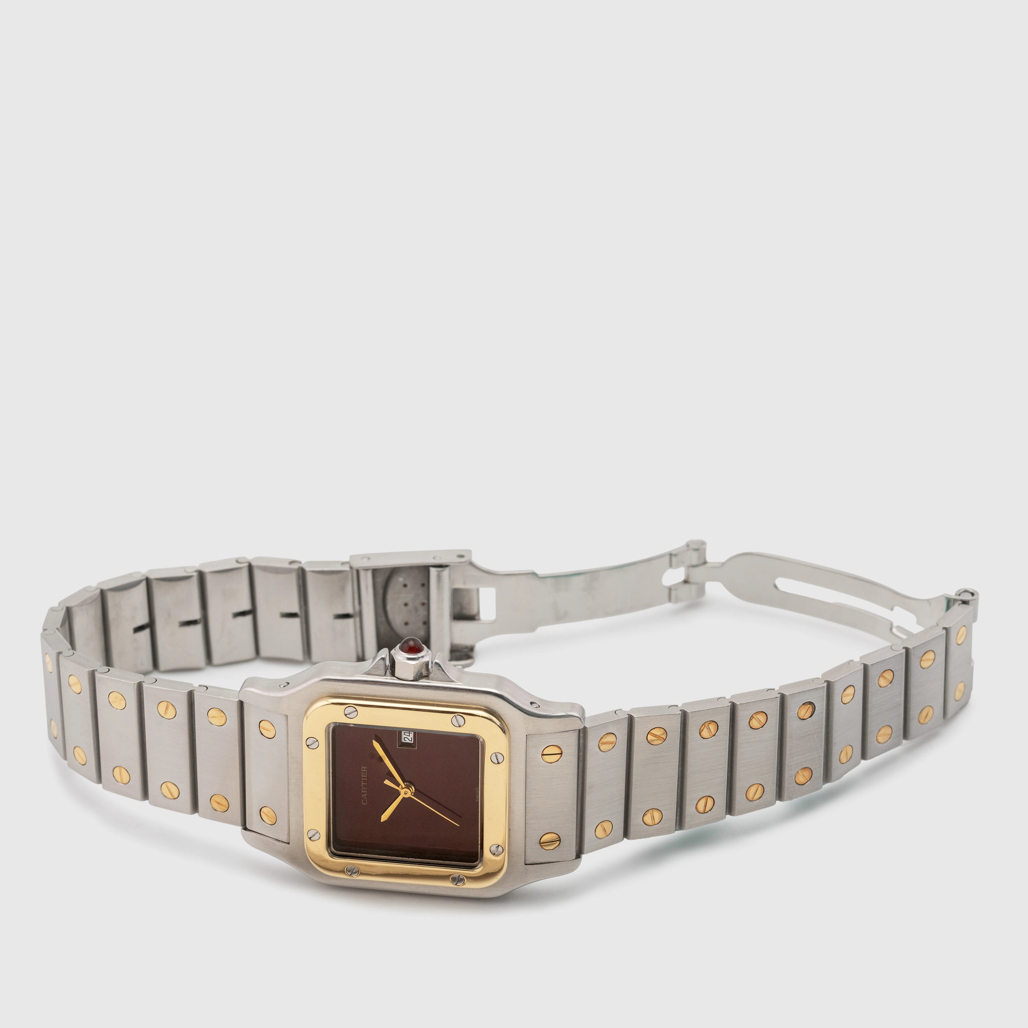 1980's Cartier Santos Carree Burgundy Dial St/G Ref. 2961 (Box)