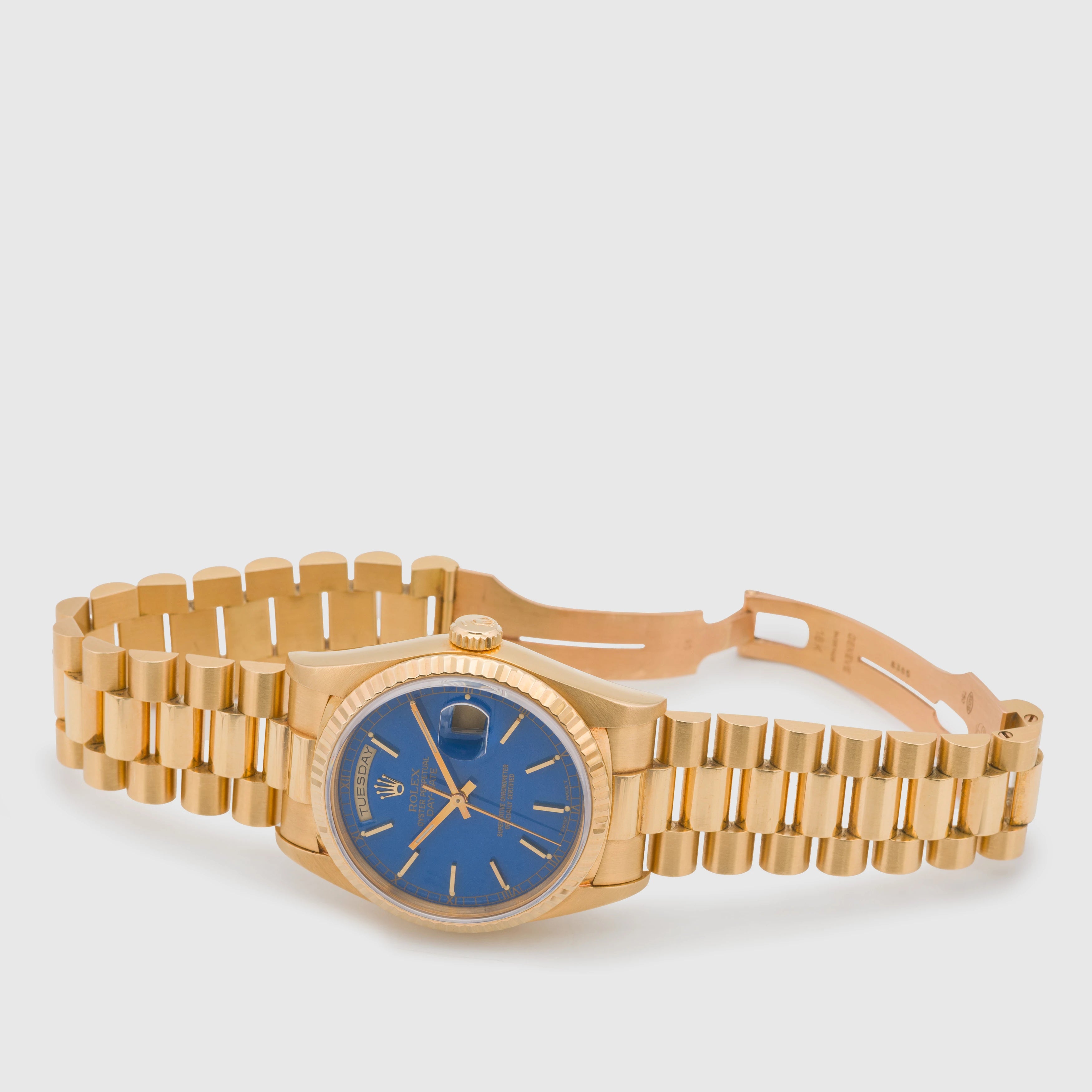 1990 Rolex Day Date Blue Stella Ref. 18238 (with papers)