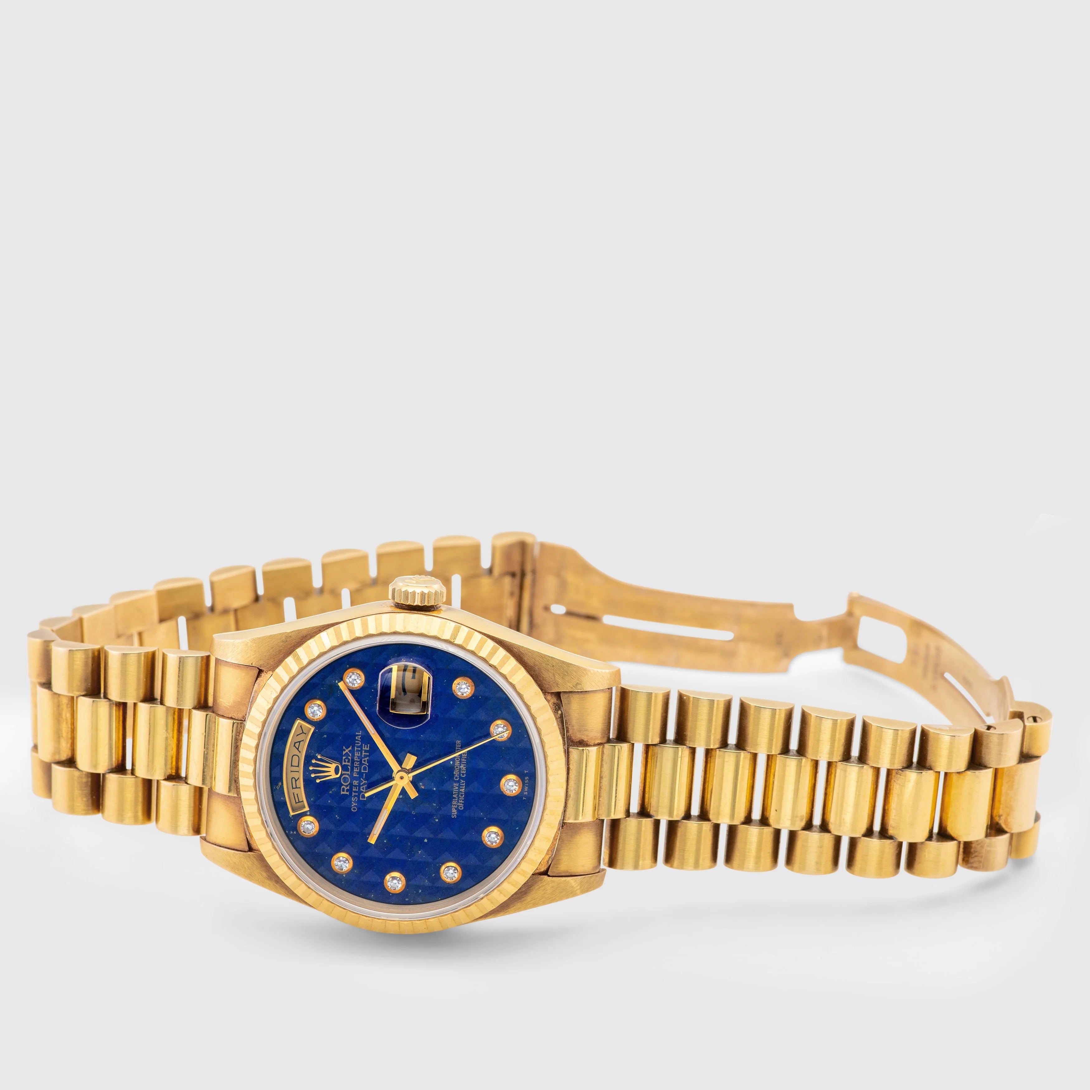 1989 Rolex Day Date Pyramid Lapis with Pinball Diamond Dial Ref. 18238 (with Papers & Hang Tag)