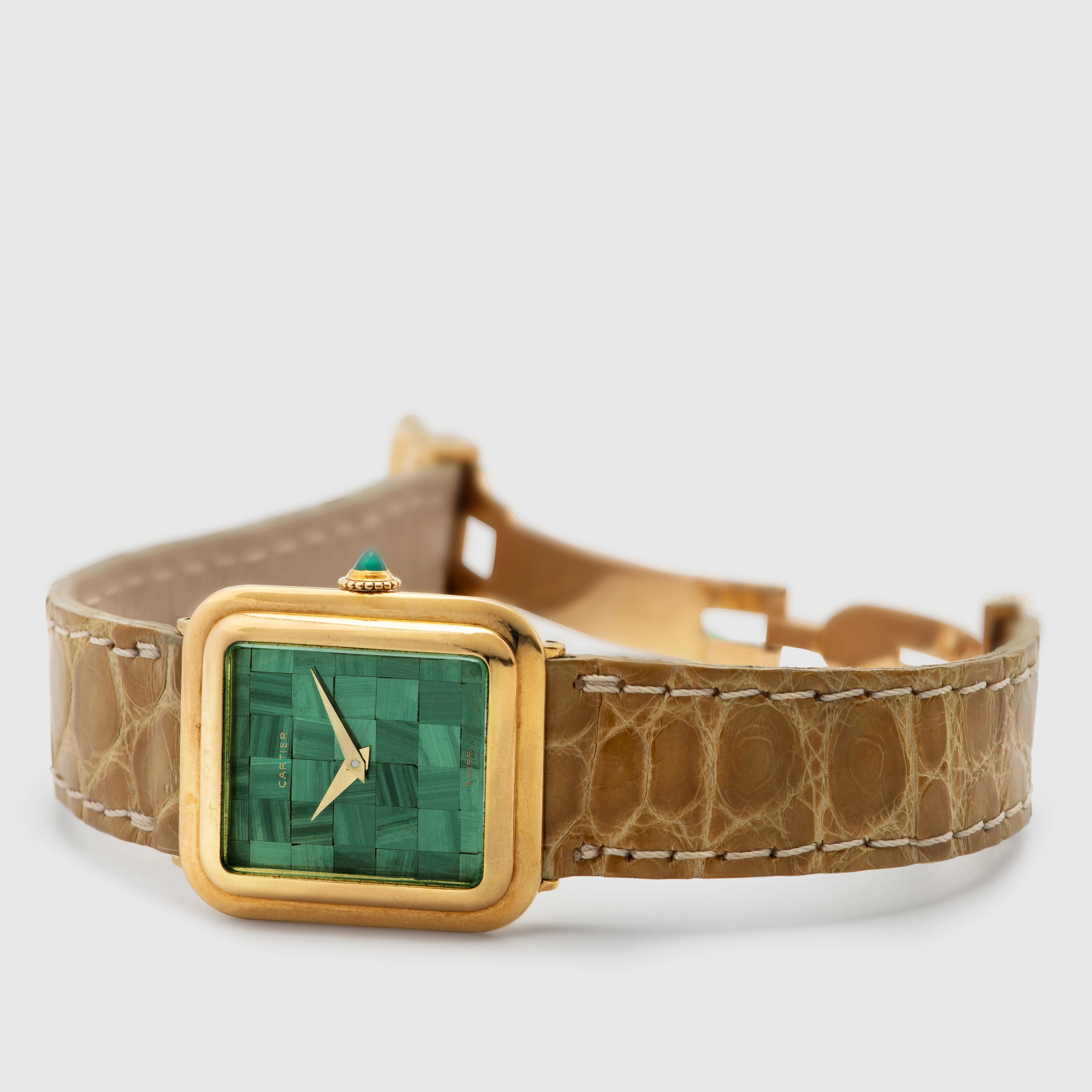 1960's Cartier Tank 18k Square Mosaic Malachite Dial Ref. 1634