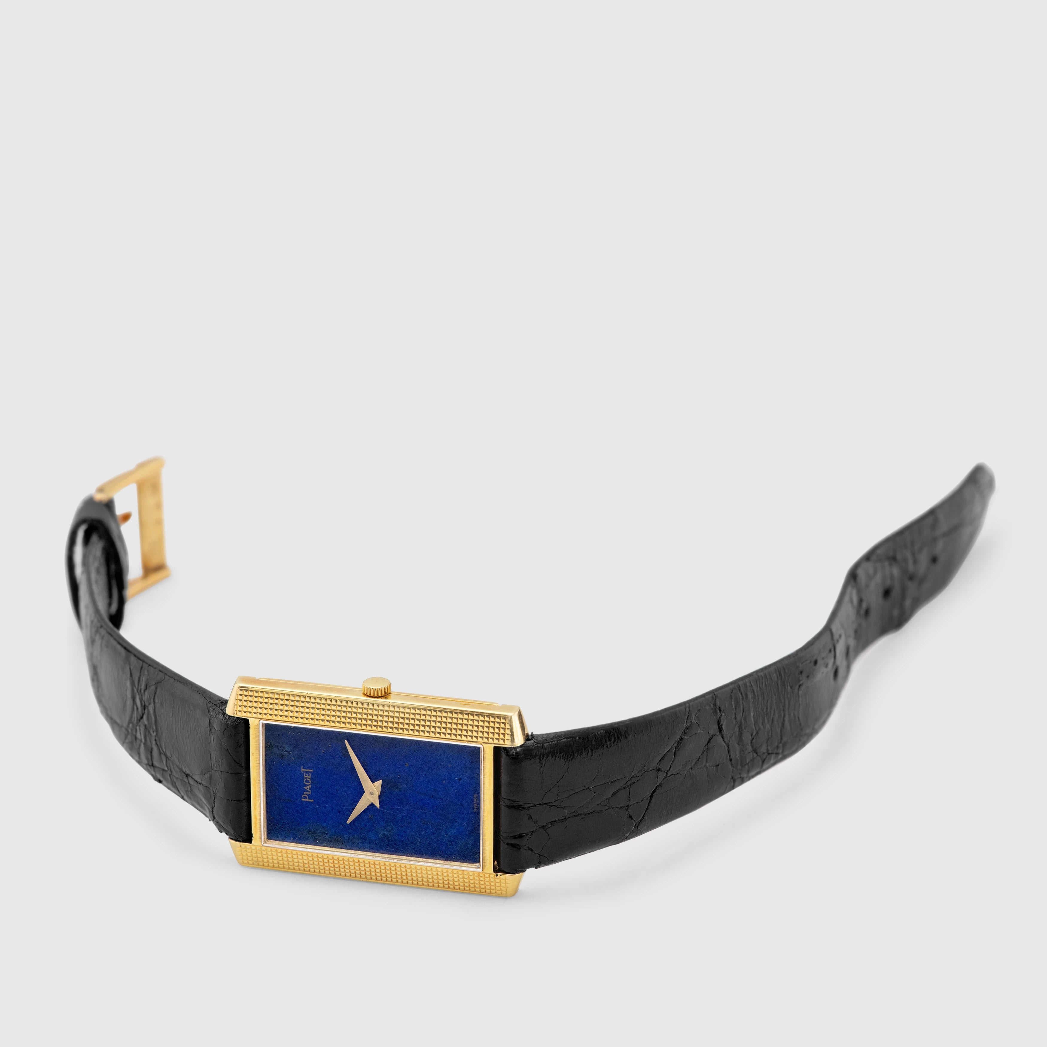 1970's Piaget Tank Yellow Gold Clous de Paris Lapis Dial Ref. 9214