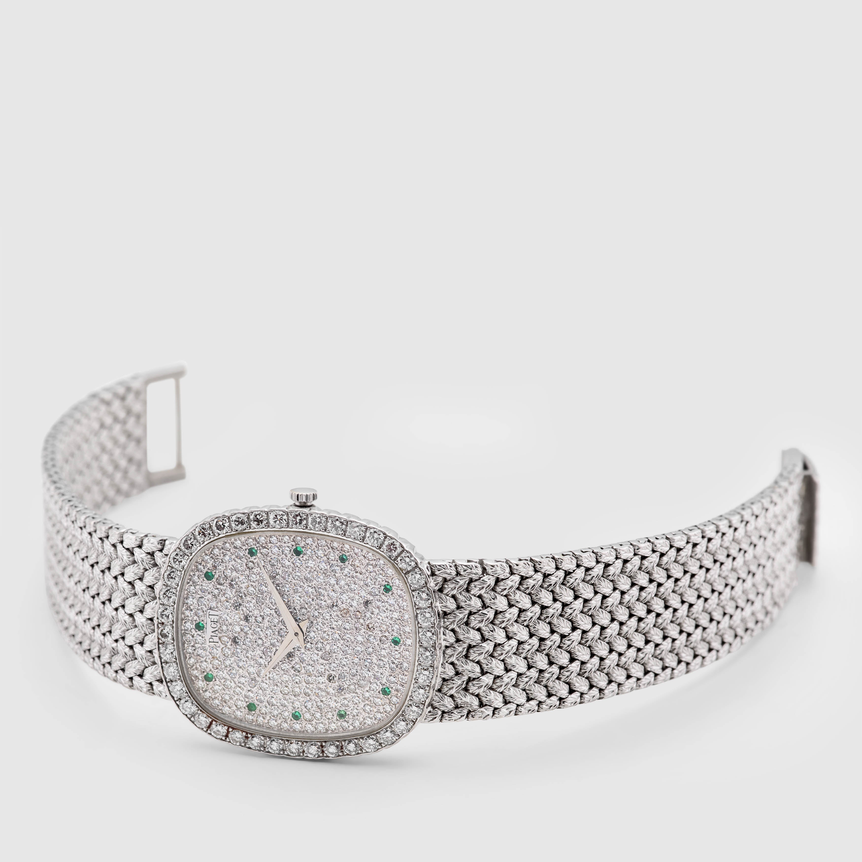 1991 Piaget Ellipse 18K White Gold Emeralds Pavee Dial Ref. 94431 D2