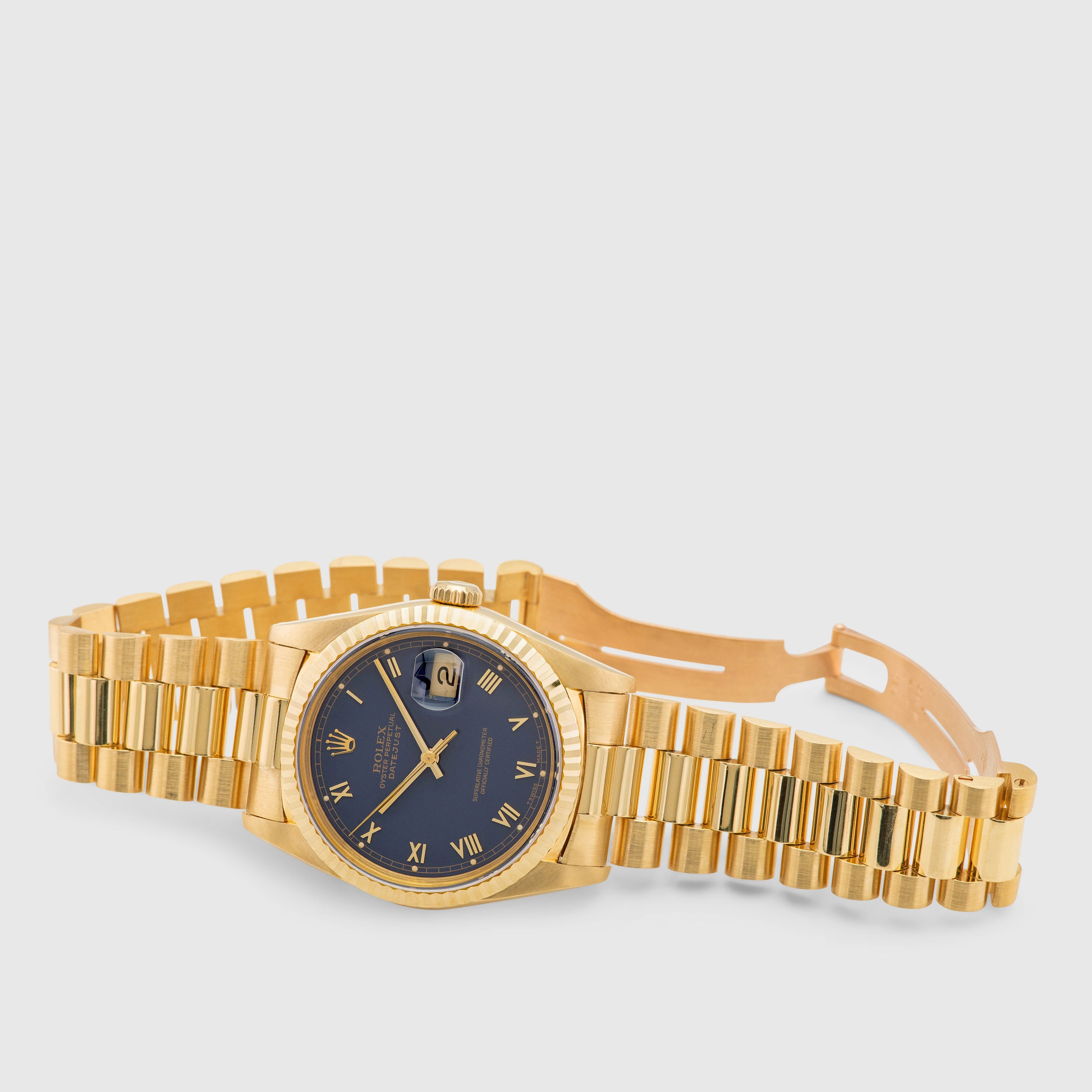 1988 Rolex Datejust 18K YG Matte Blue Roman Dial Ref. 16238