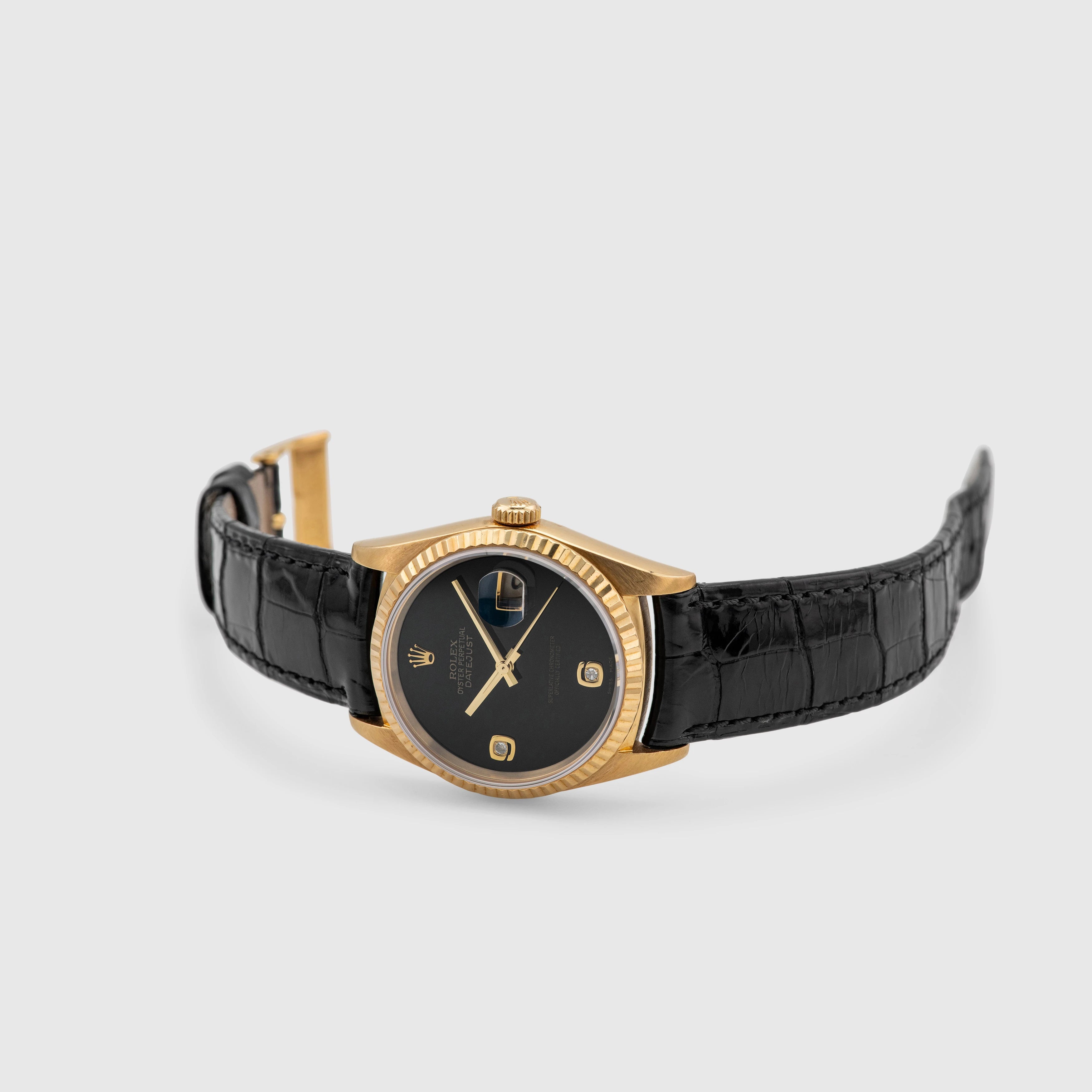 1990 Rolex Datejust 18k Yellow Gold Onyx with Diamonds Dial Ref. 16238