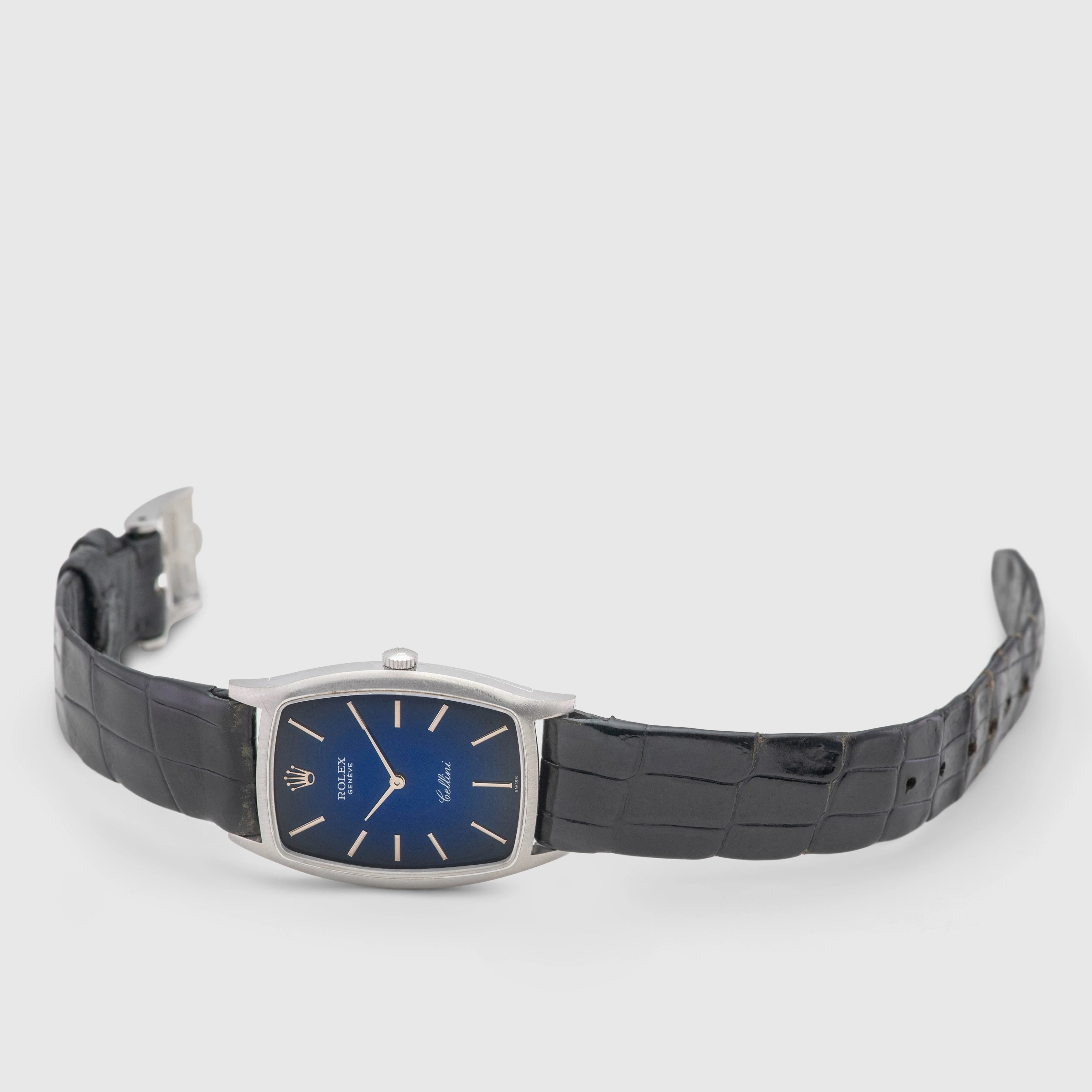 1974 Rolex Cellini Blue Vignette Dial White Gold Ref. 3807 (with Papers)