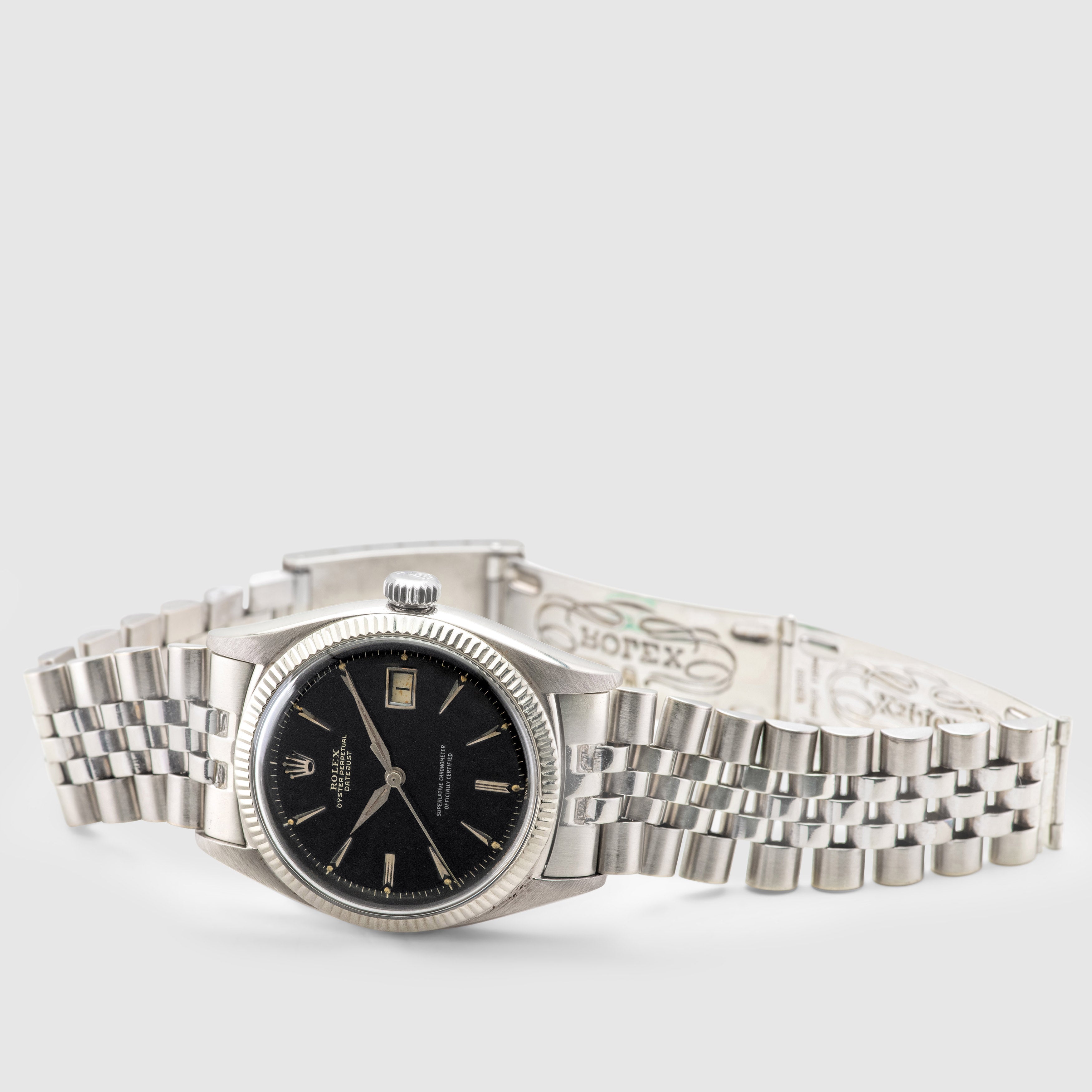 1957 Rolex Datejust White Gold Gilt Dial Rare Big Logo Jubilee Bracelet Ref. 6605
