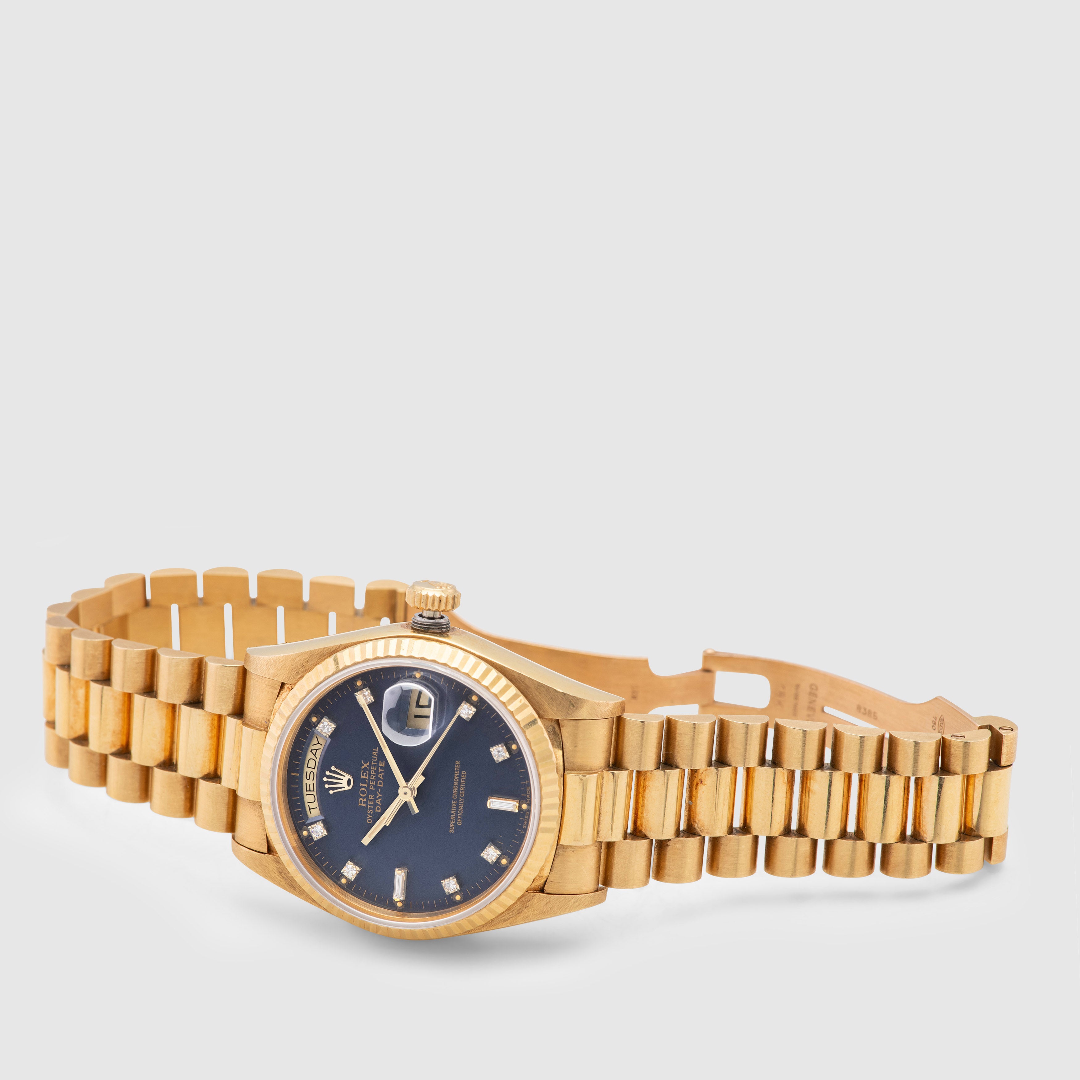 1987 Rolex Day Date Matte Blue Diamond Dial Unpolished Ref. 18038