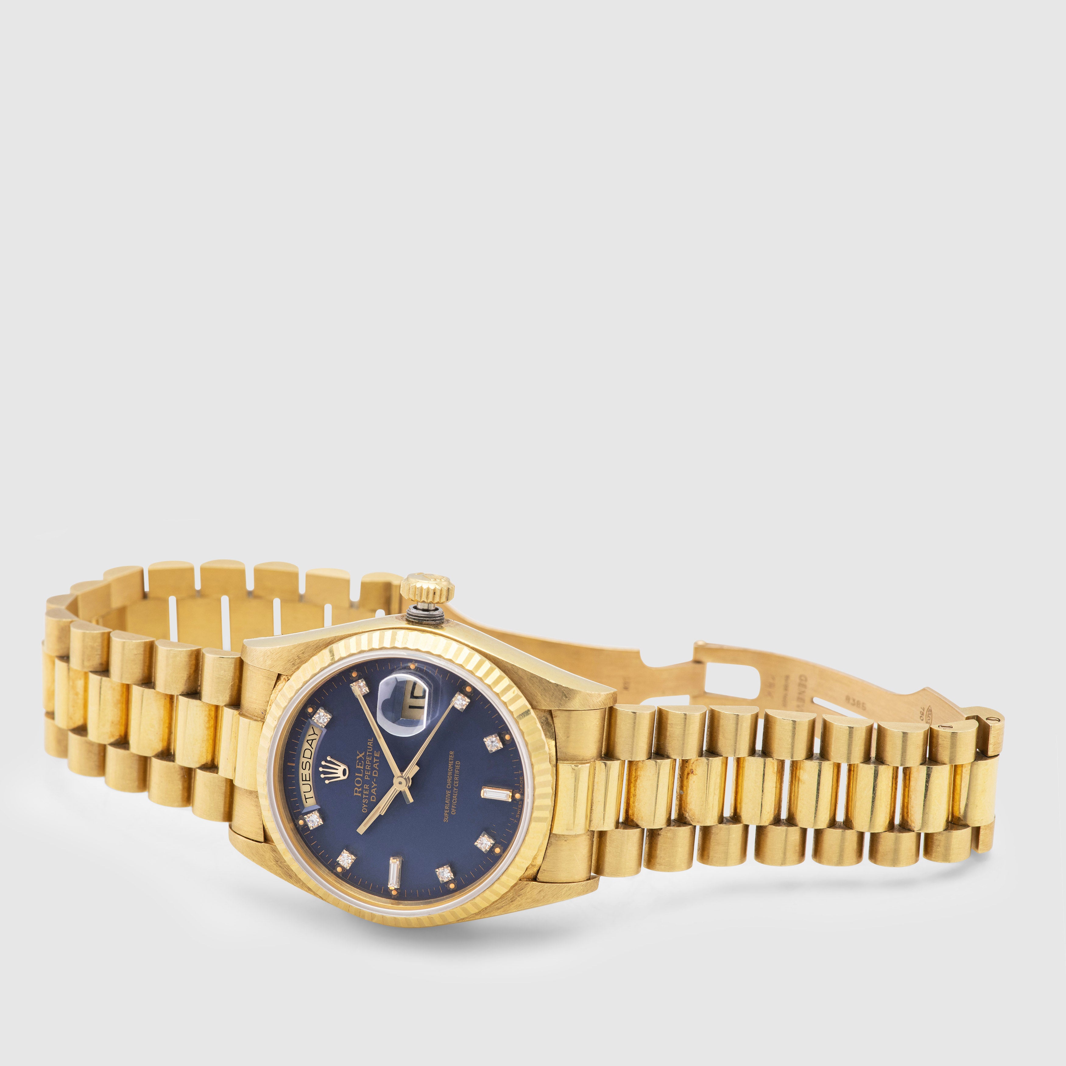 1987 Rolex Day Date Matte Blue Diamond Dial Unpolished Ref. 18038