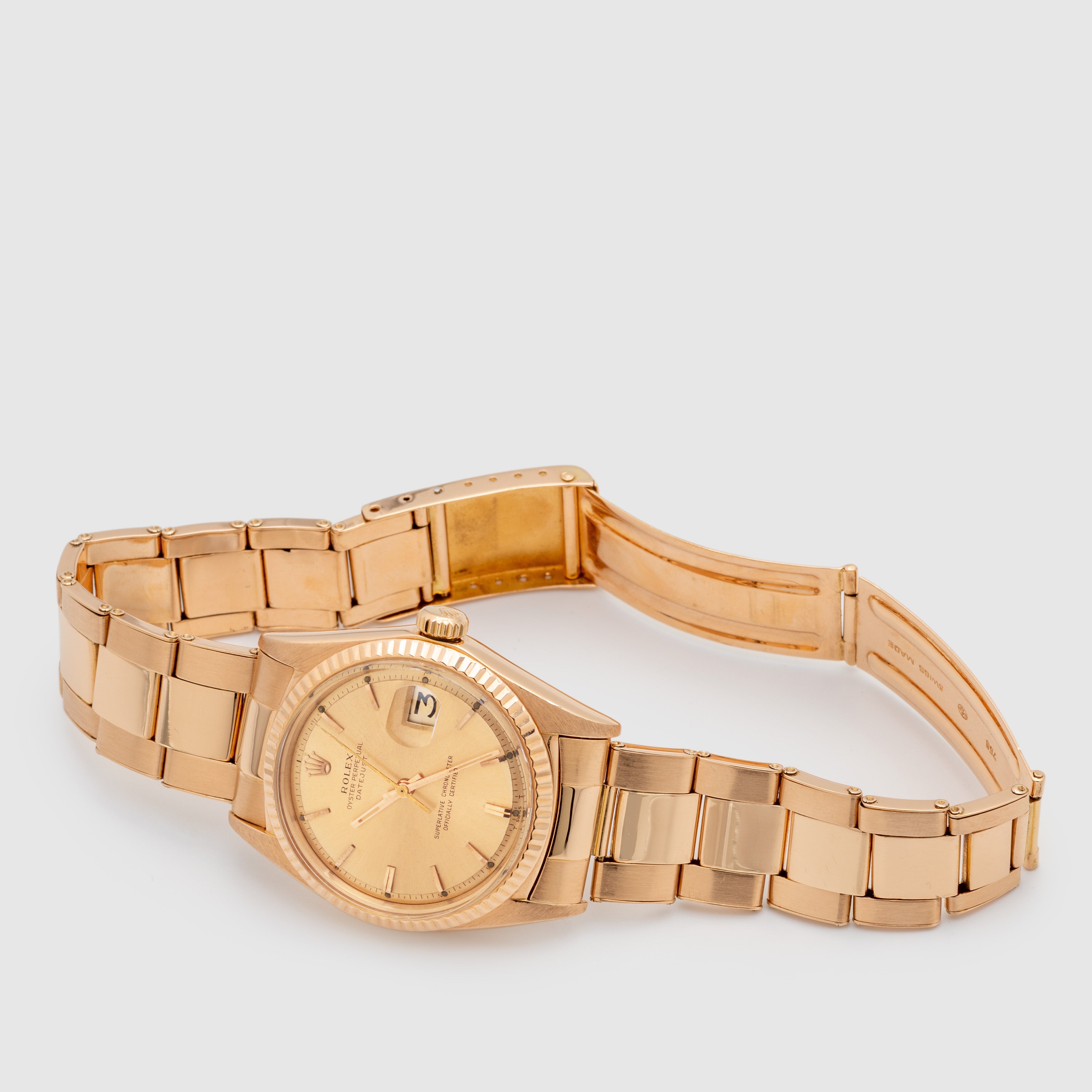 1972 Rolex Datejust Pink Gold on Pink with Rivited Oyster Bracelet Ref. 1601