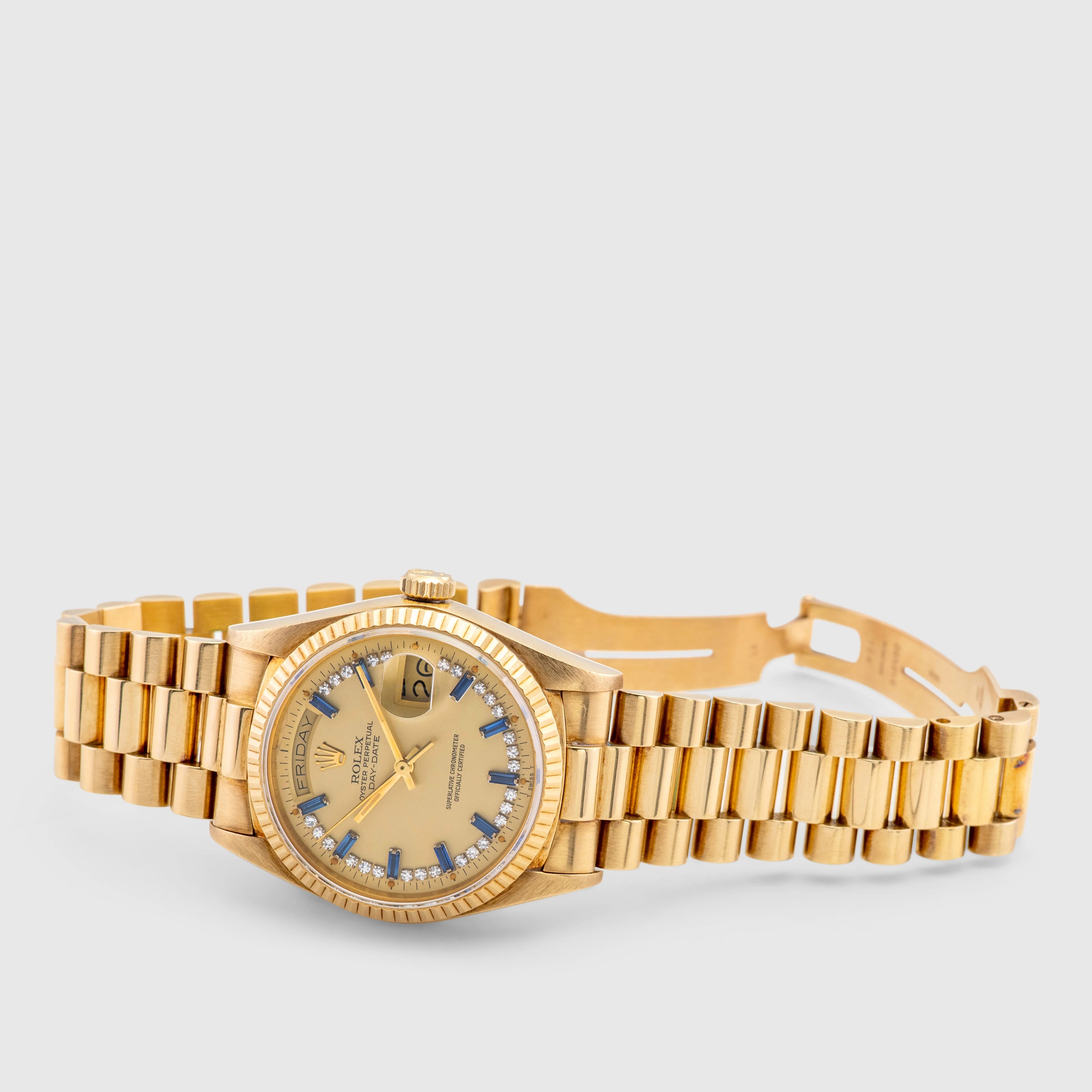 1987 Rolex Day Date Diamond String Sapphire Baguette Dial Ref. 18038