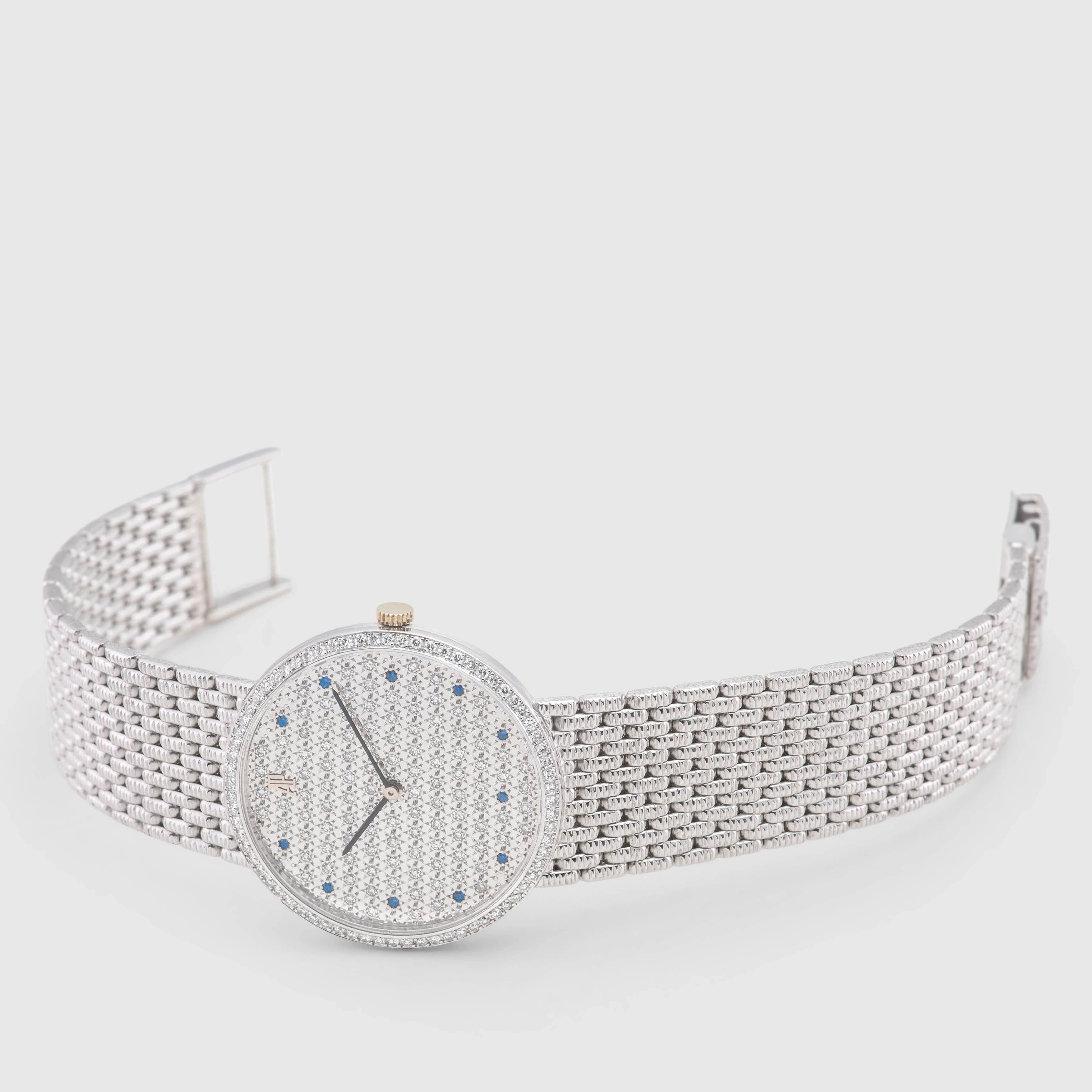 1970's Audemars Piguet Classic White Gold Factory Pavee & Sapphire Ref. 14549BC