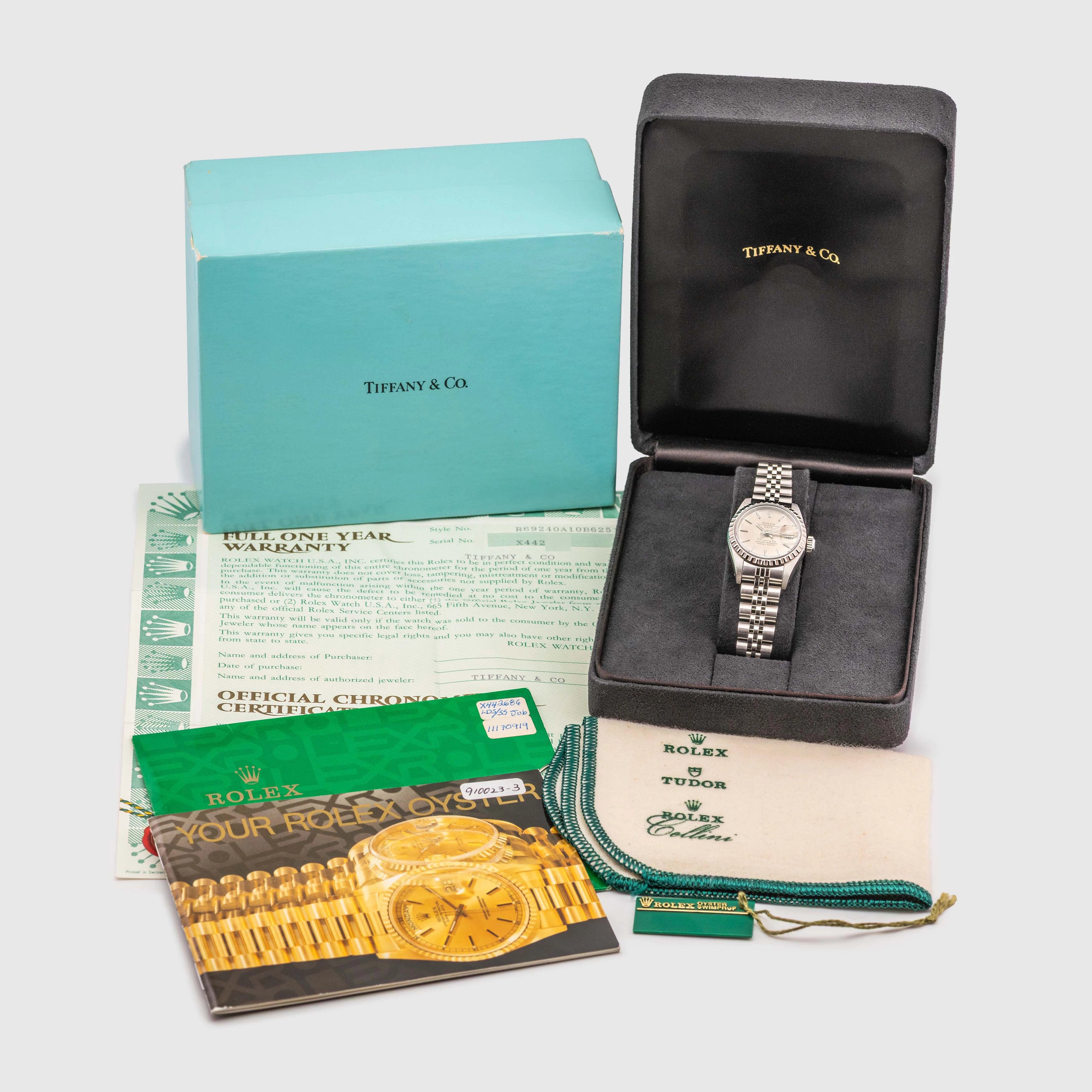 1991 Rolex Lady Oyster Perpetual Date 'Tiffany & Co' LNOS Ref. 69240 (Box and Papers)