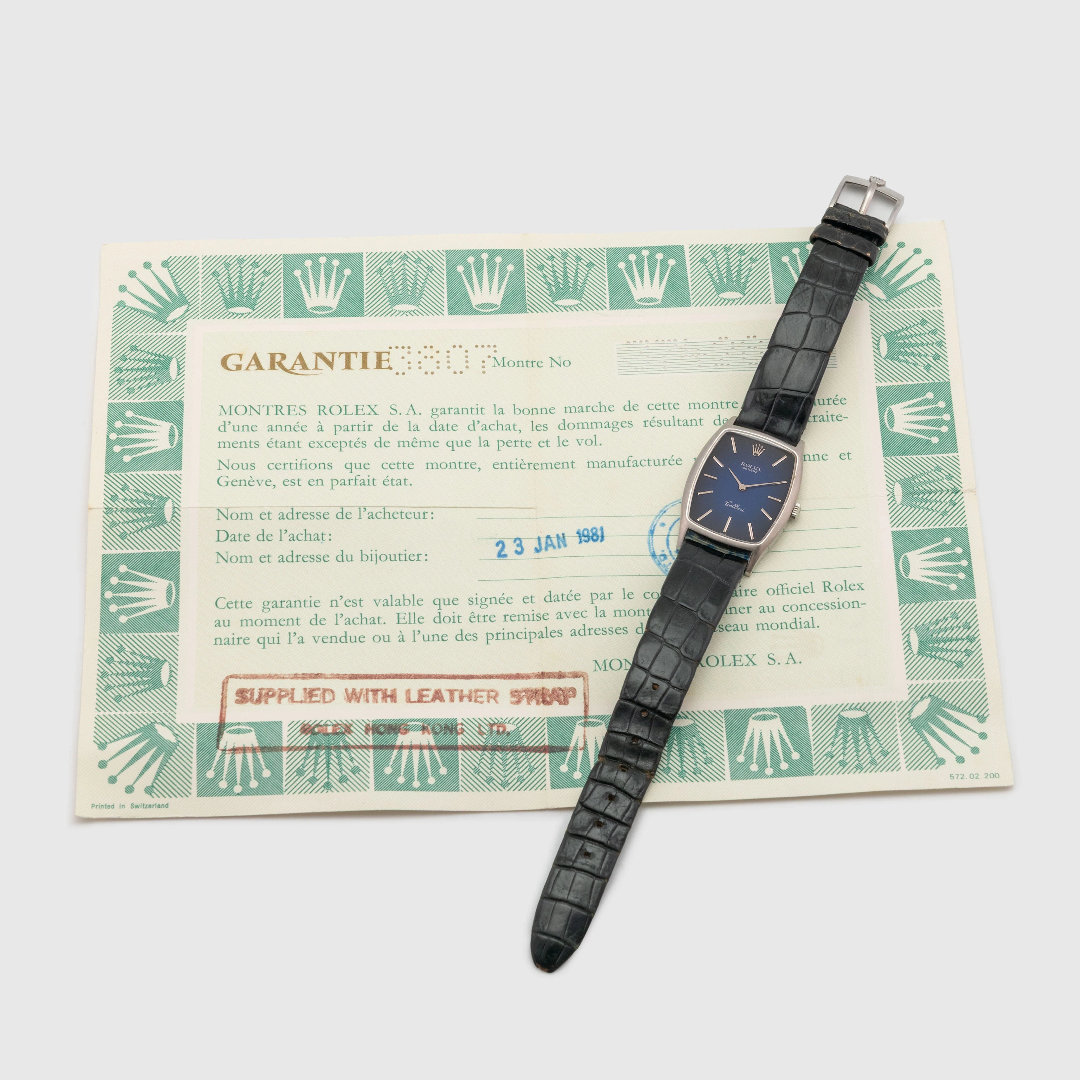 1974 Rolex Cellini Blue Vignette Dial White Gold Ref. 3807 (with Papers)
