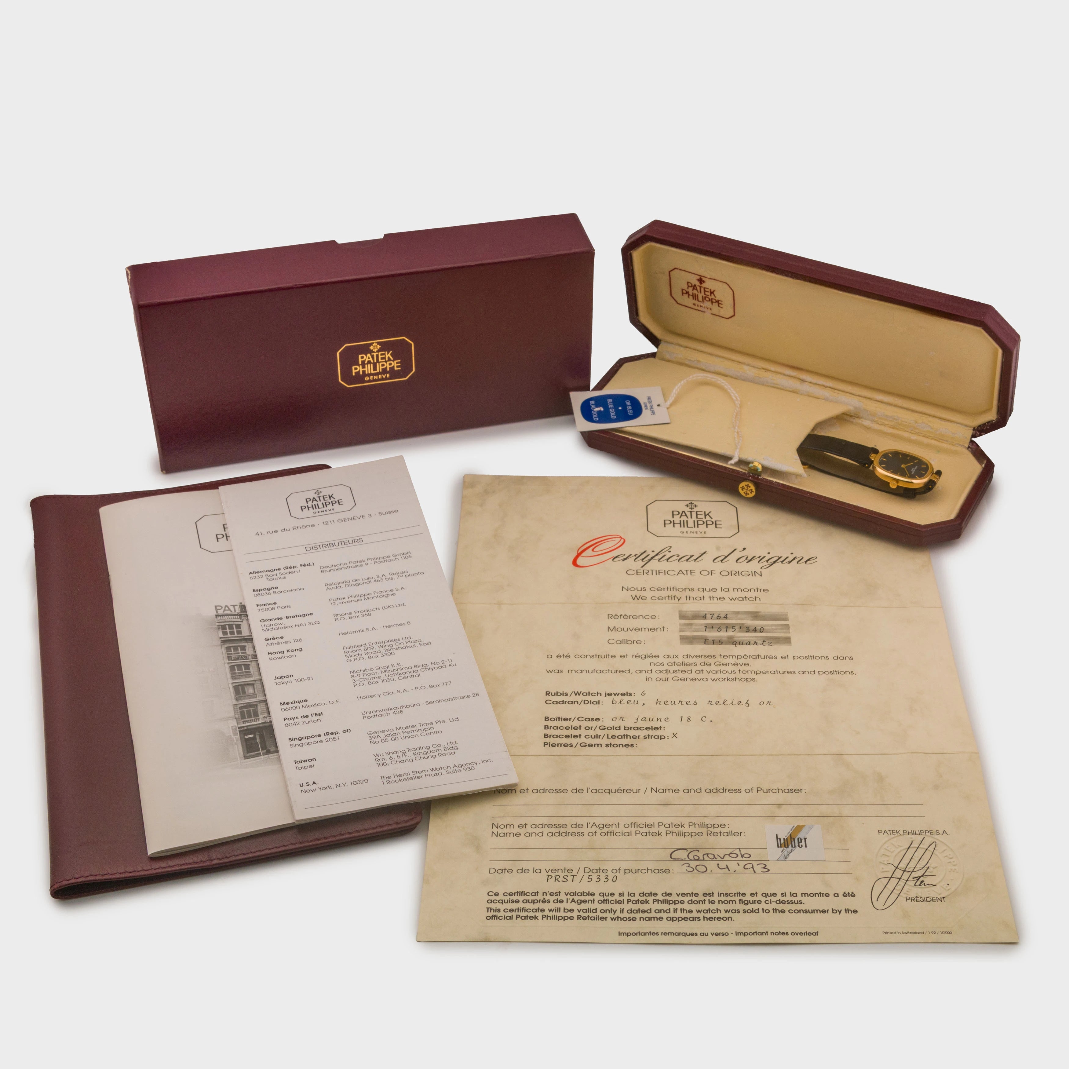 1993 Patek Philippe Ellipse Blue Dial 18k YG Ref. 4764 (Box & Paper)