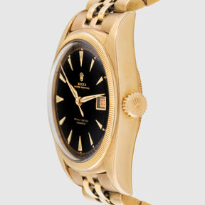 1953 Rolex Datejust Ovettone Yellow Gold Black Gilt Dial Ref. 6105
