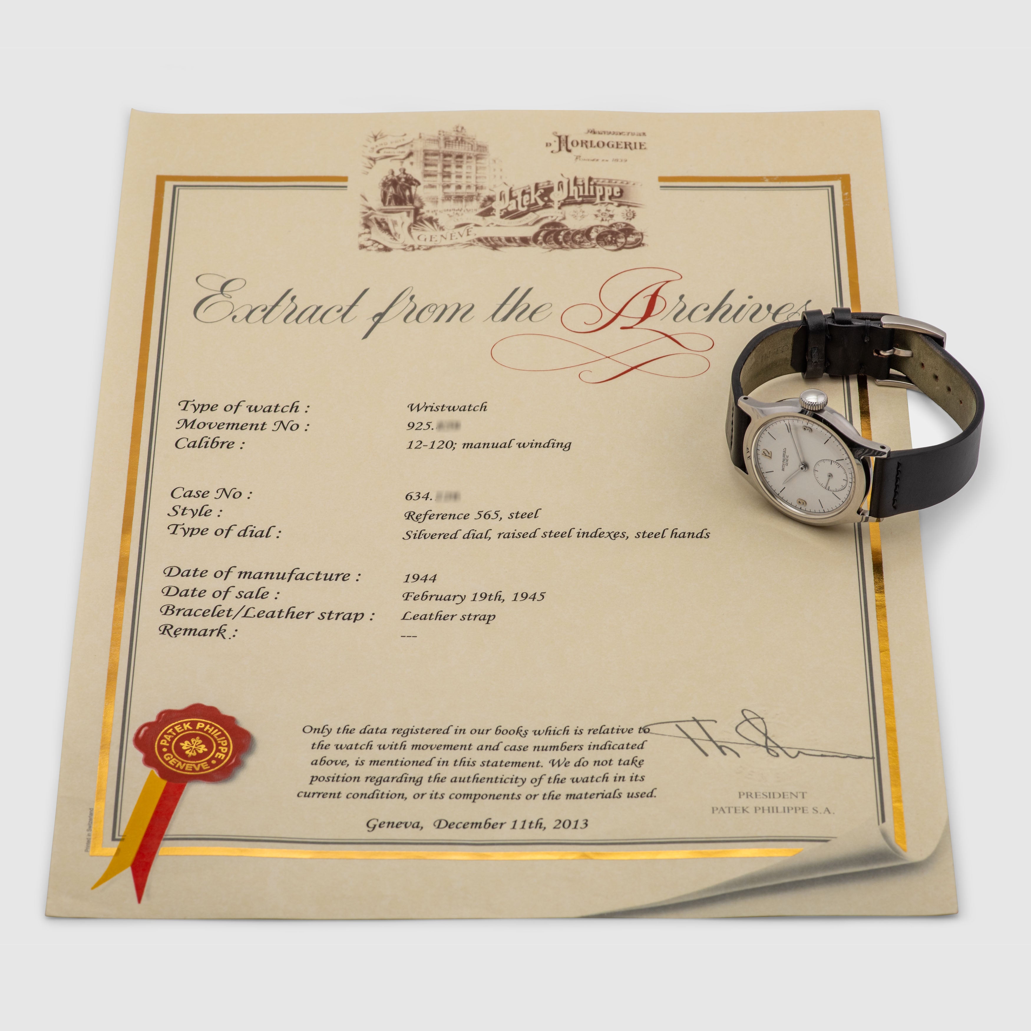 1944 Patek Philippe Calatrava Ref. 565 (Extract from Archives)