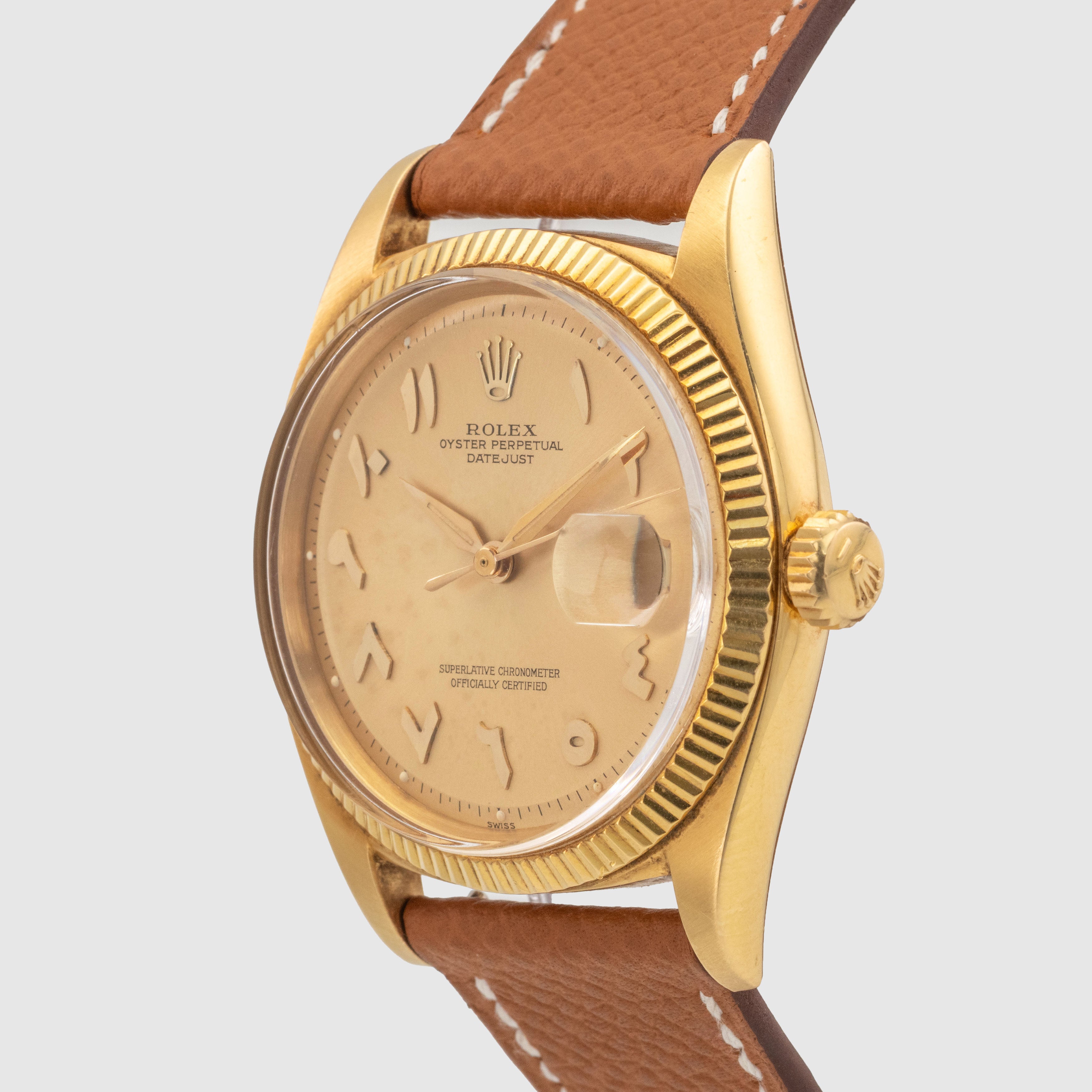 1960 Rolex Datejust 18k Yellow Gold Arabic Hindi Numerals Champagne Dial Ref. 1601