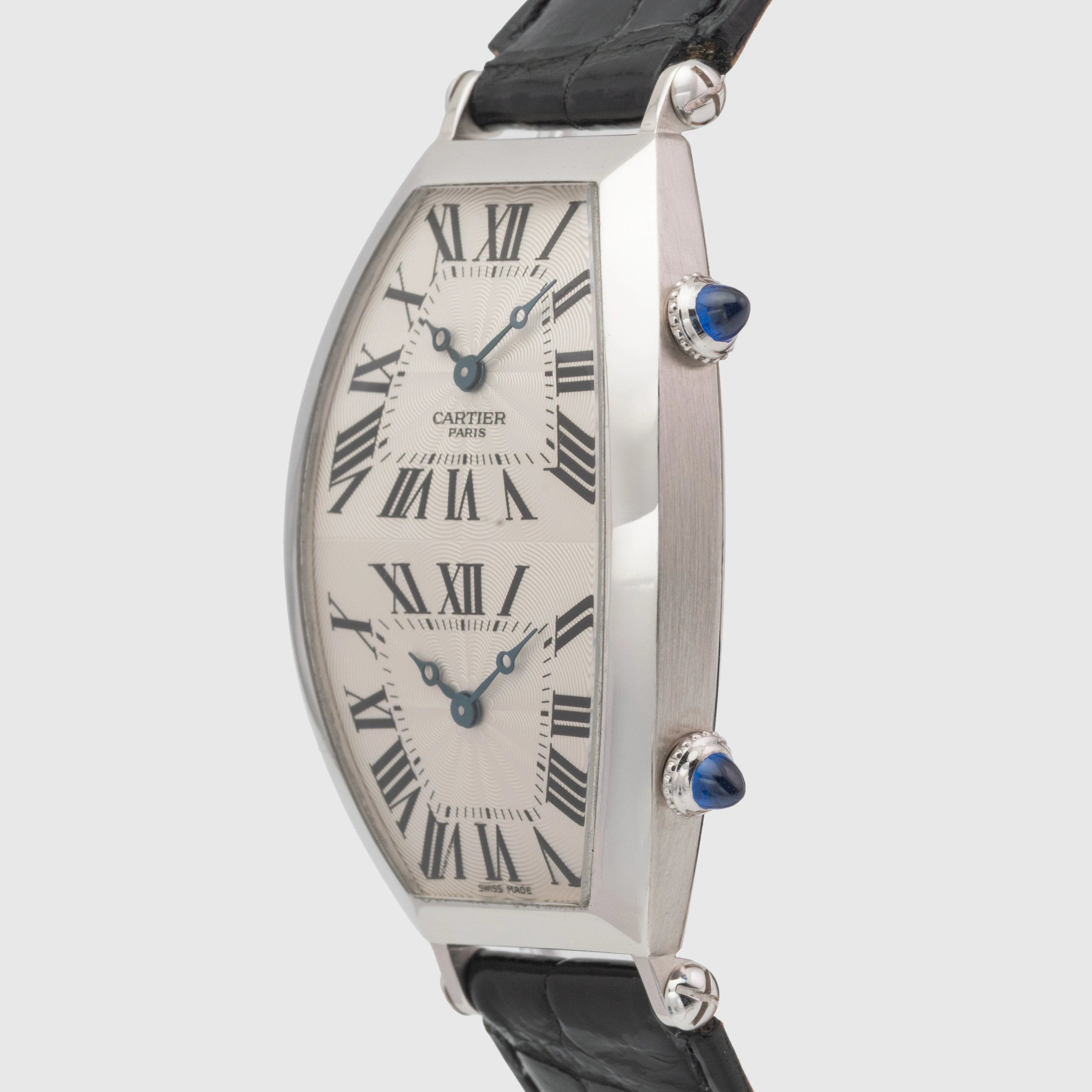 2000's Cartier Tonneau Dual Time CPCP 18k White Gold Ref. 2806H