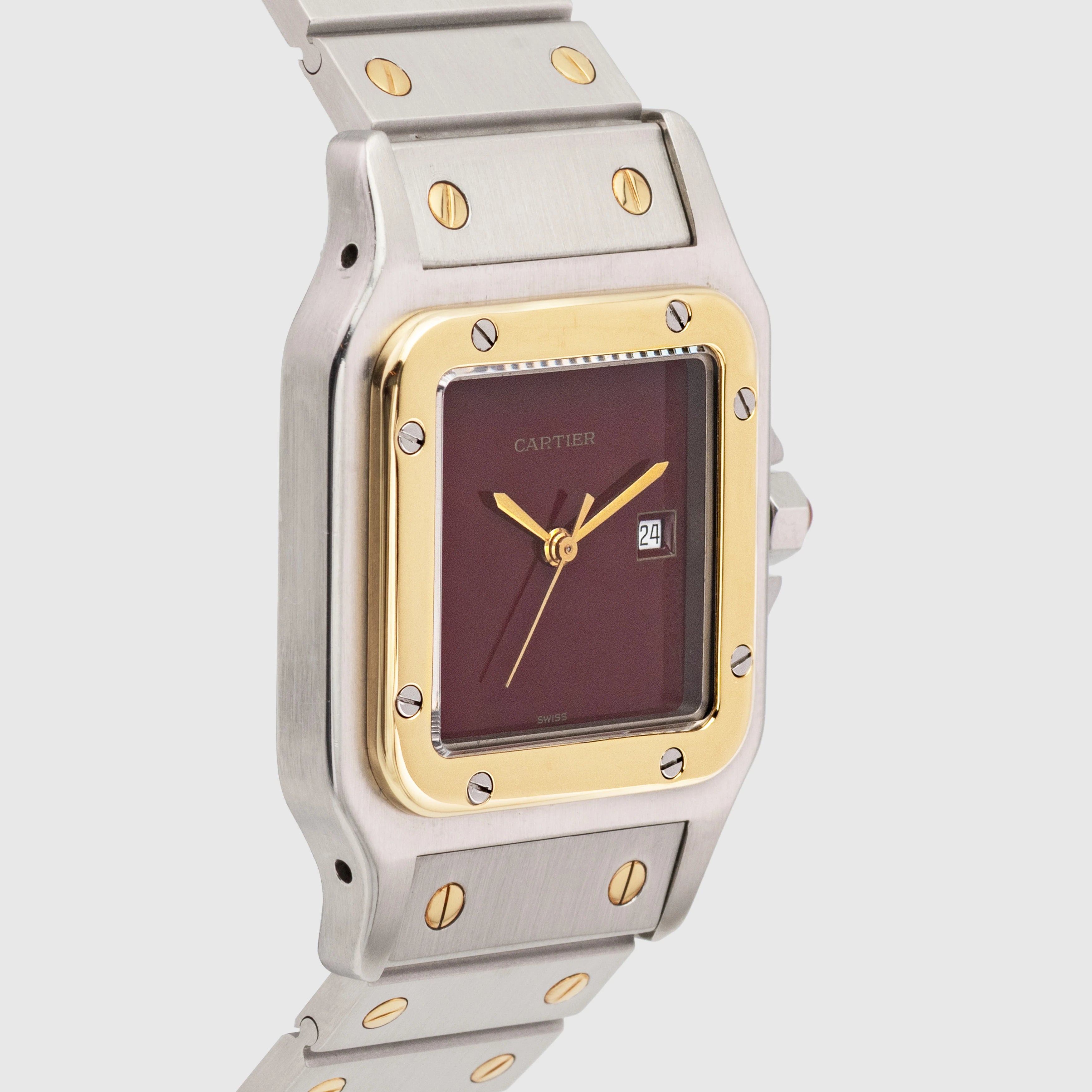 1980's Cartier Santos Carree Burgundy Dial St/G Ref. 2961 (Box)