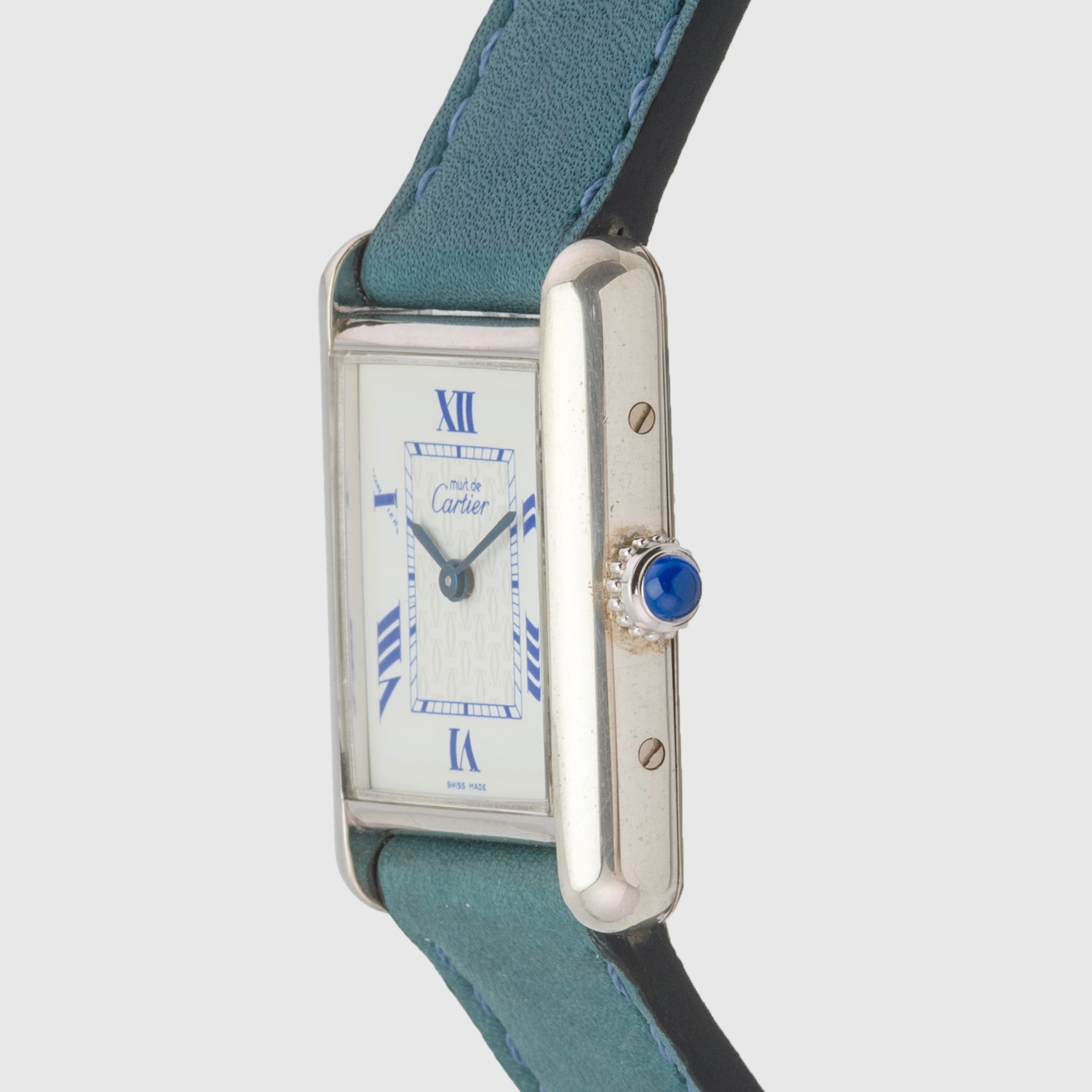 1980's Cartier Tank Blue White Roman Dial Ref. 2416