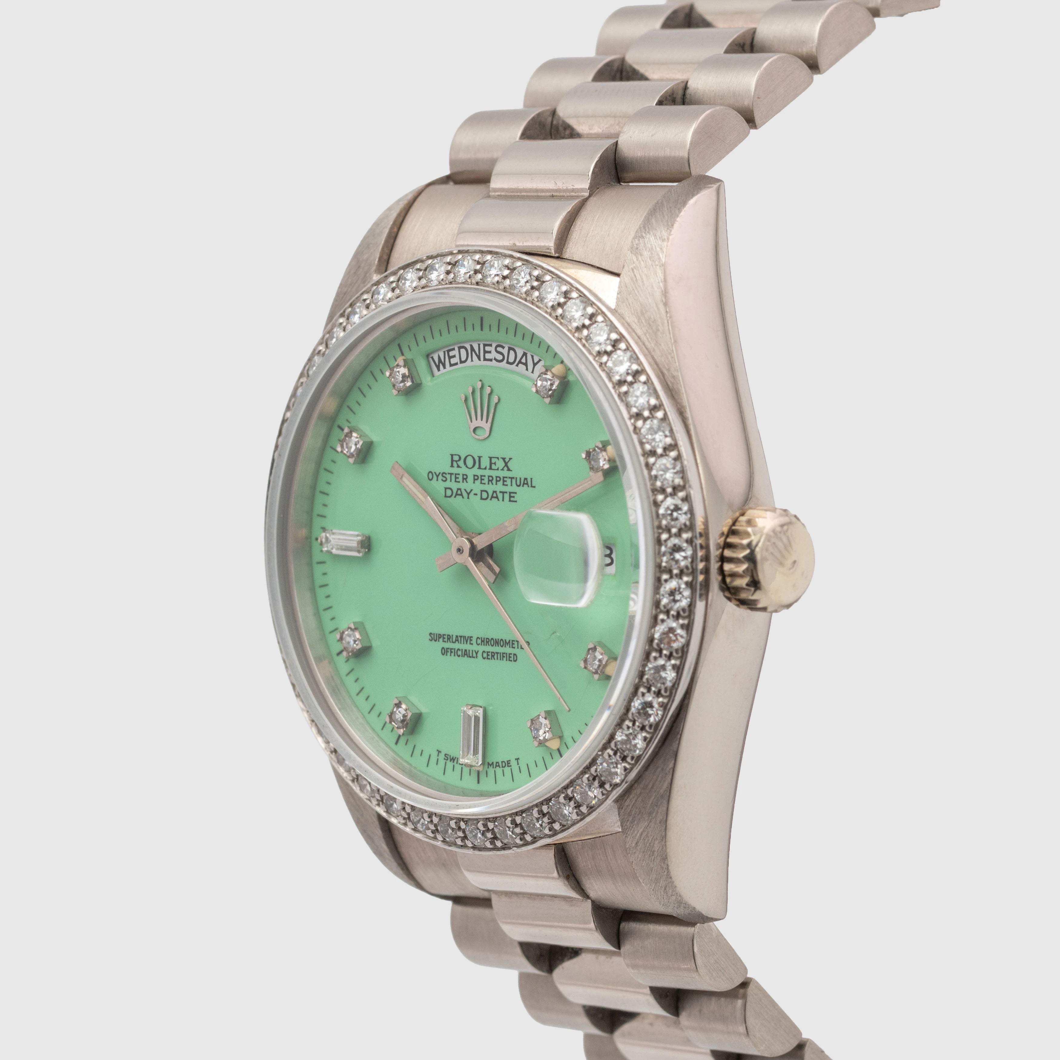 1988 Rolex Day Date Seafoam Stella Diamond Dial Ref. 18049