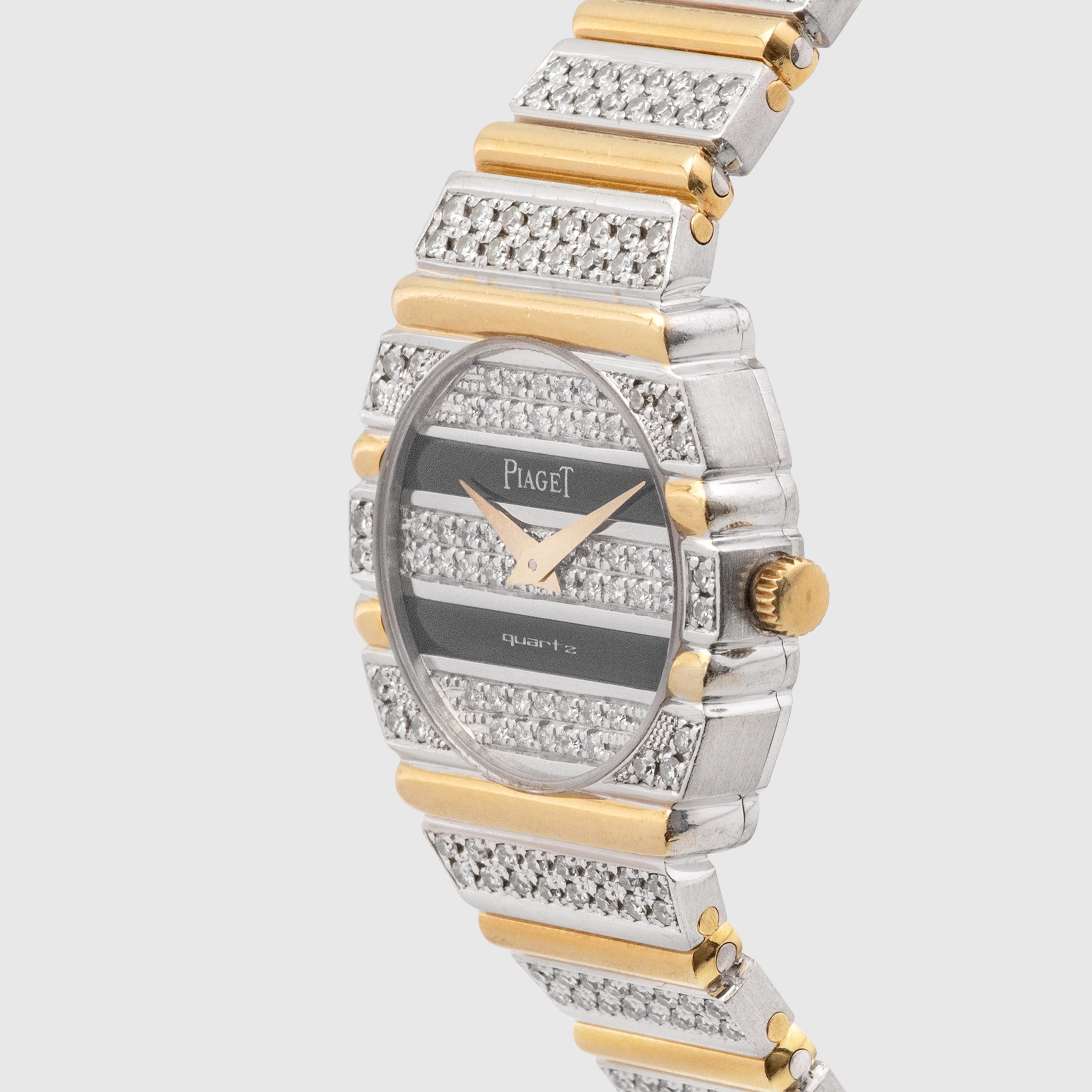 1980's Piaget Polo Lady Onyx & Diamonds Gadroon Ref. 861 C725