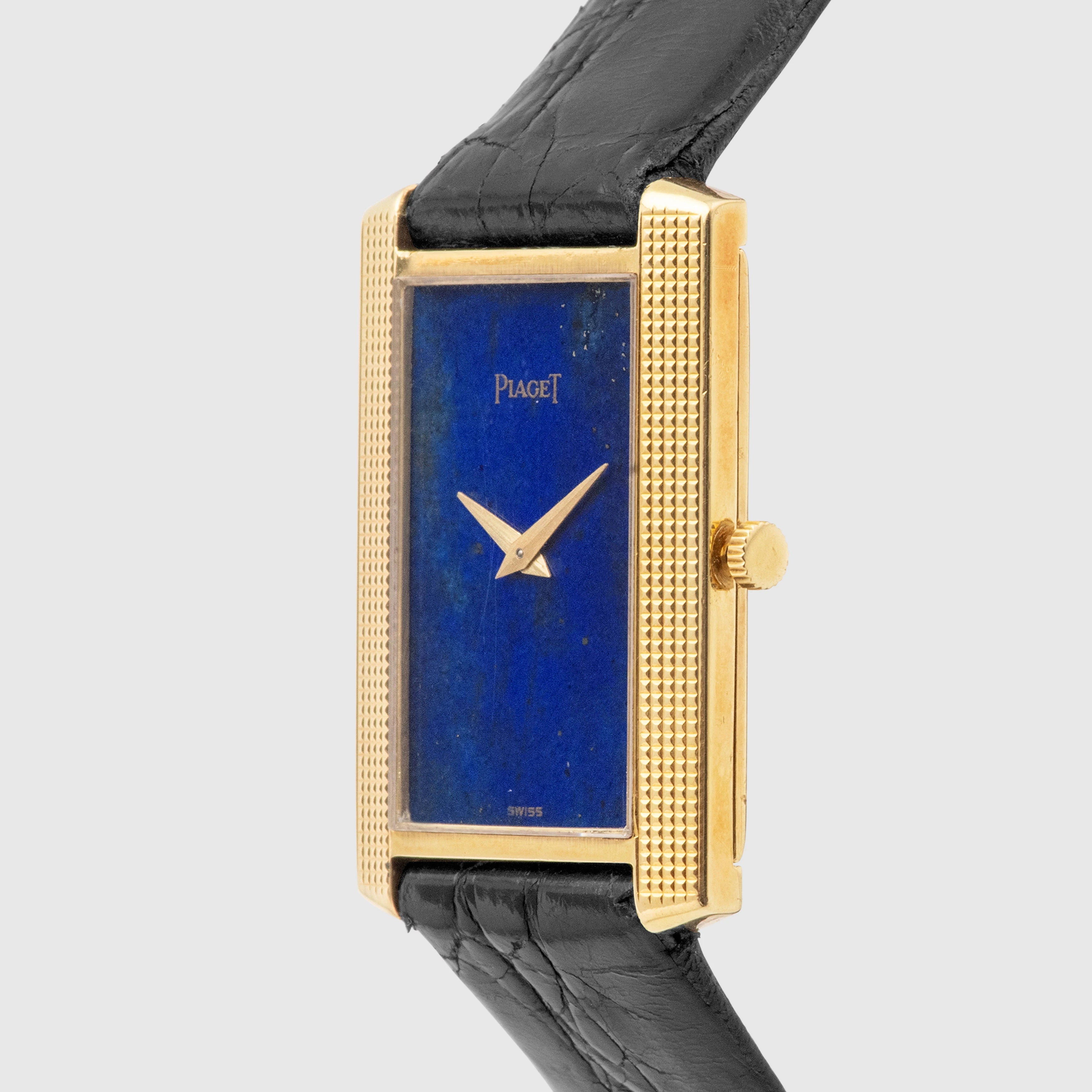 1970's Piaget Tank Yellow Gold Clous de Paris Lapis Dial Ref. 9214