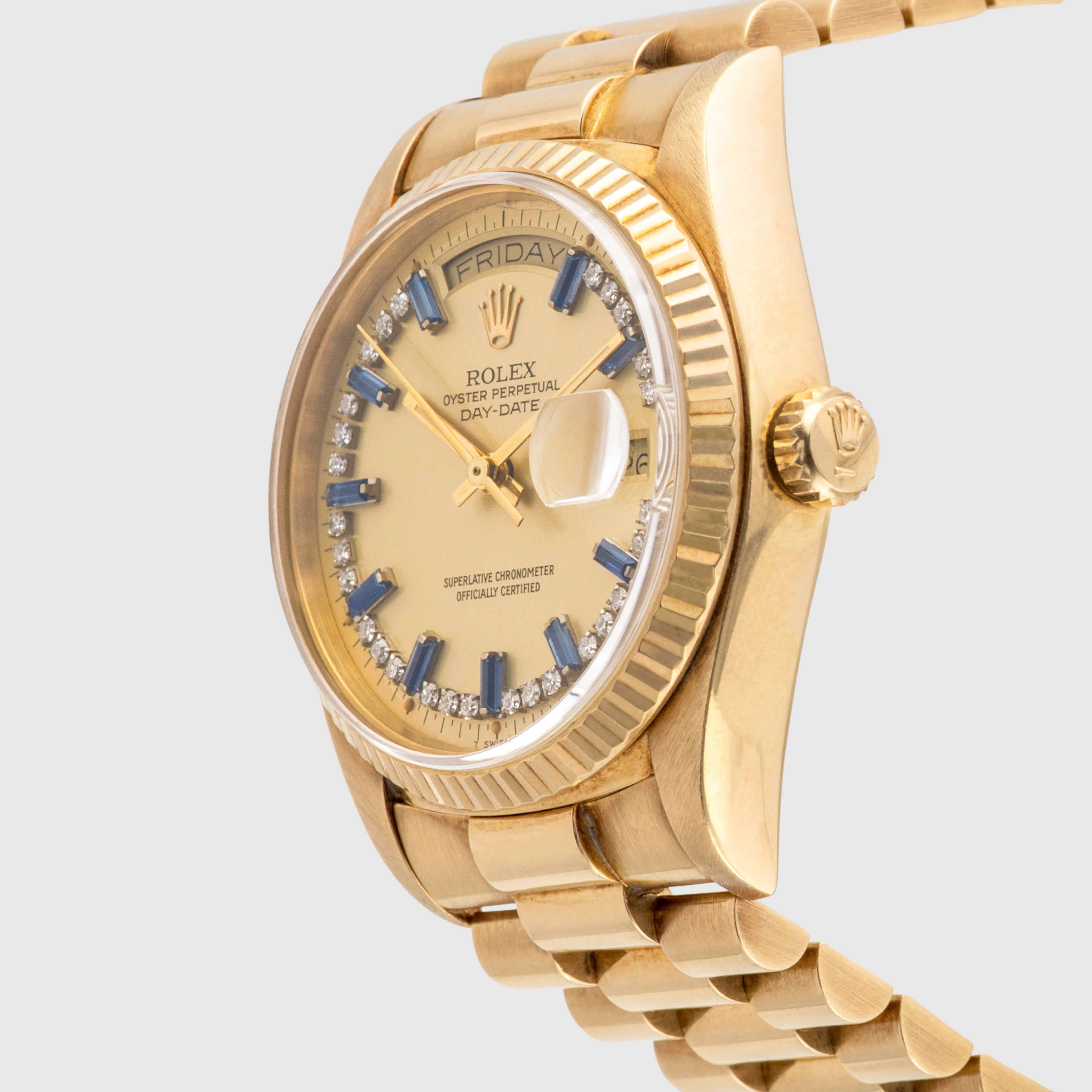 1987 Rolex Day Date Diamond String Sapphire Baguette Dial Ref. 18038