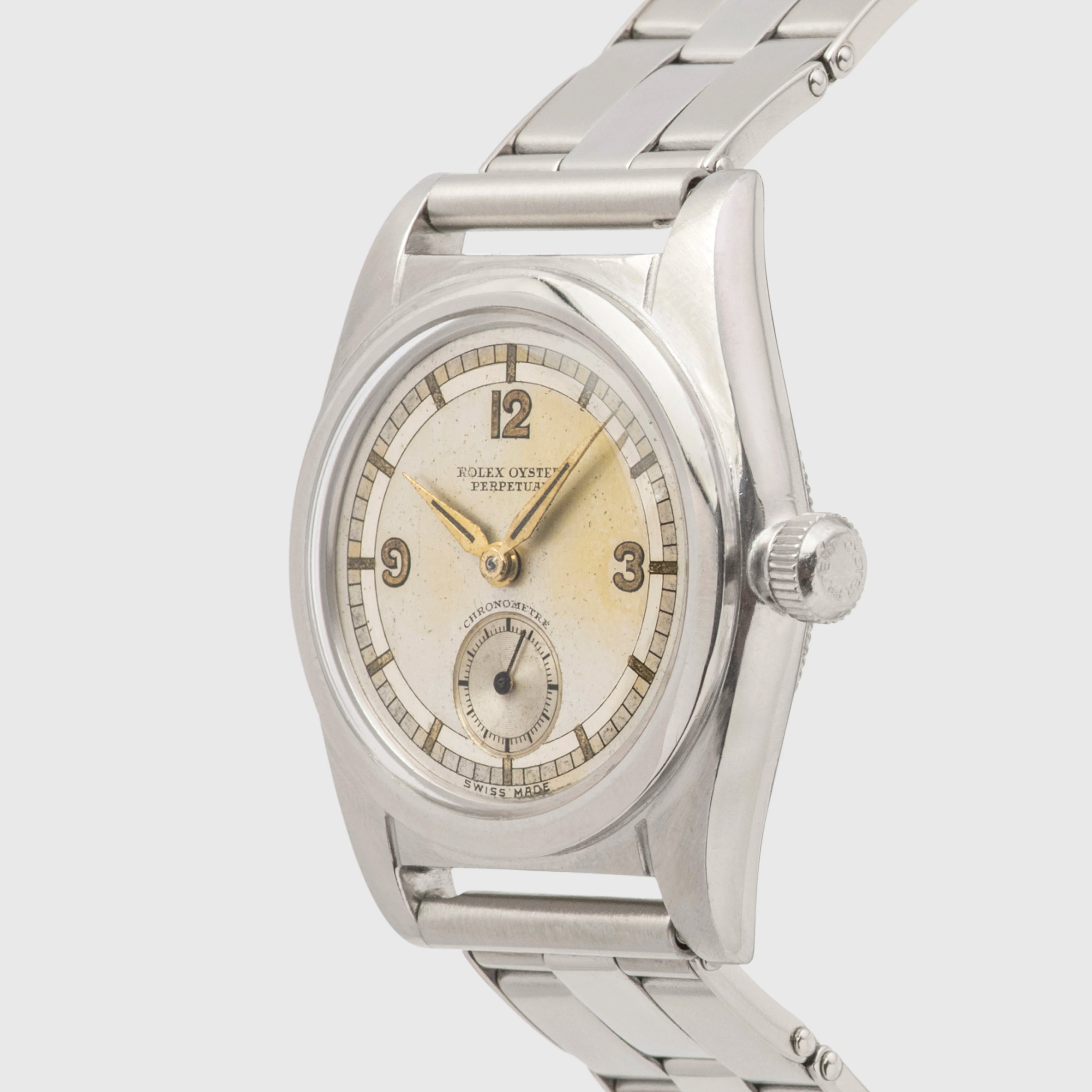 1940 Rolex Bubbleback Stainless Steel Scientific Dial Ref. 2764